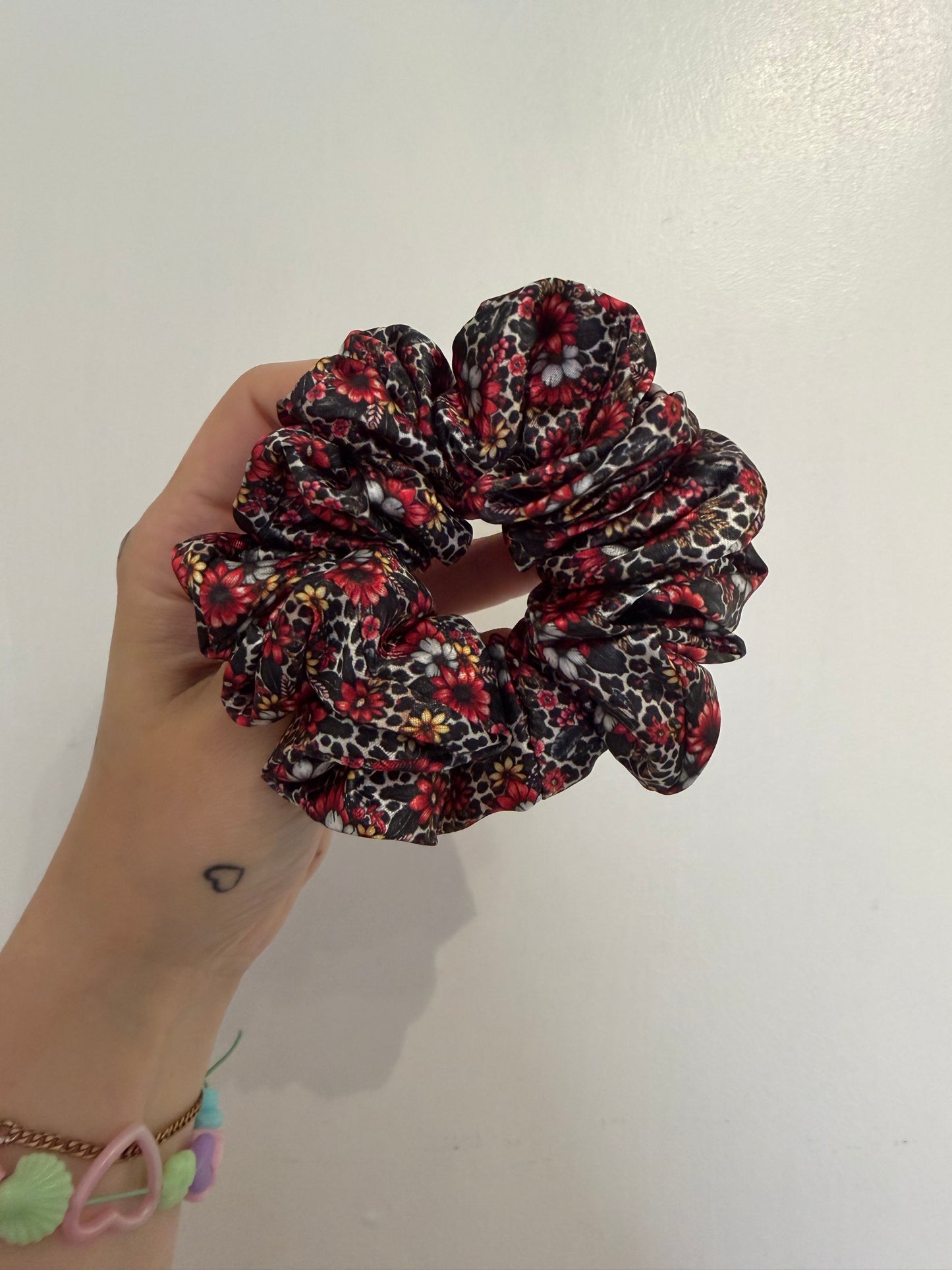 Floral snow leopard MIDI Satin Hair Scrunchie