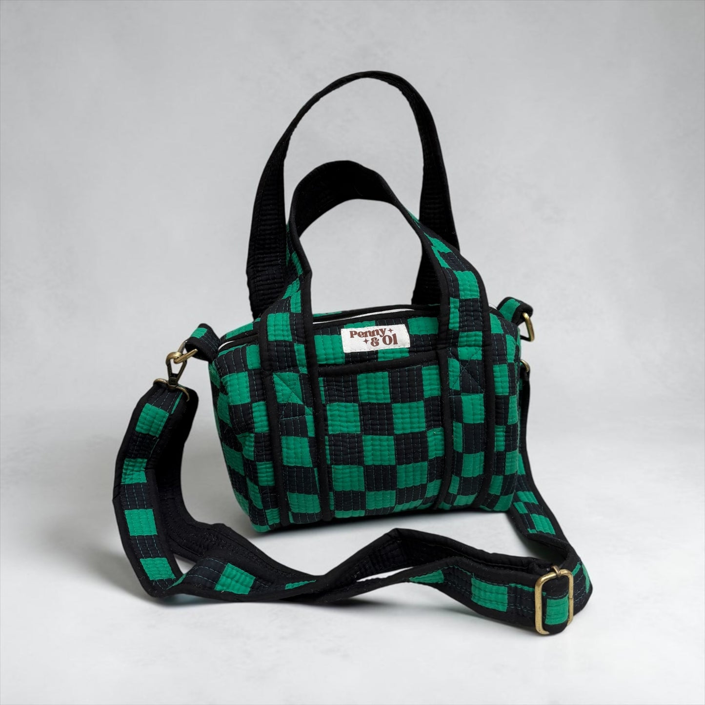 Green and black checkerboard MINI DUFFLE Tote Bags - Penny & Ol