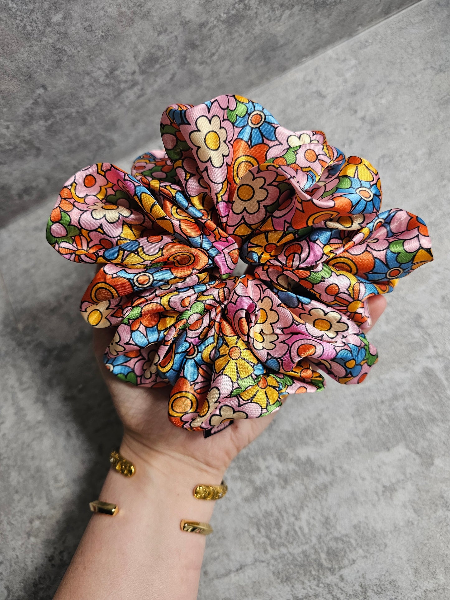 Retro Blossom XL Satin Hair Scrunchie
