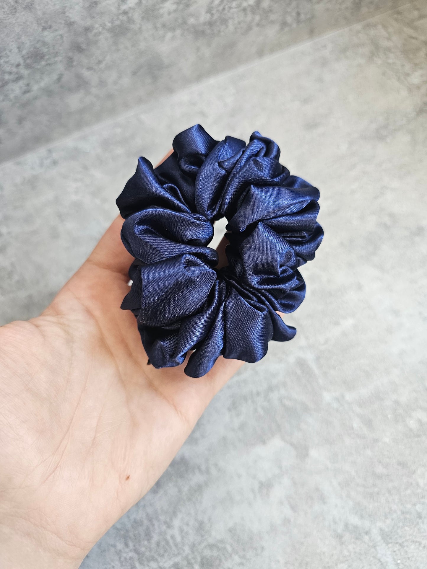 Navy Solid Midi Satin Hair Scrunchie