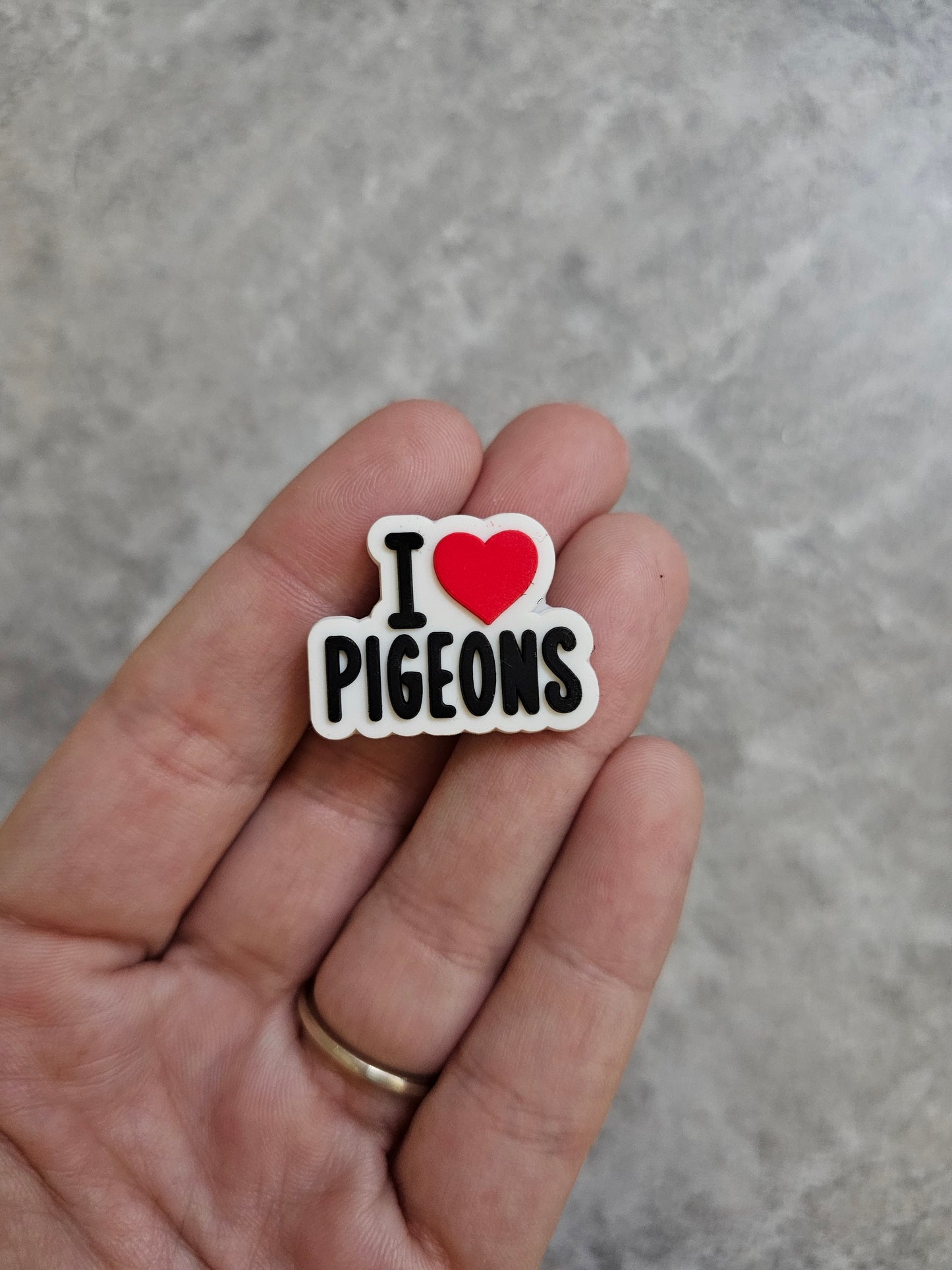 I heart pigeons , shoe charm