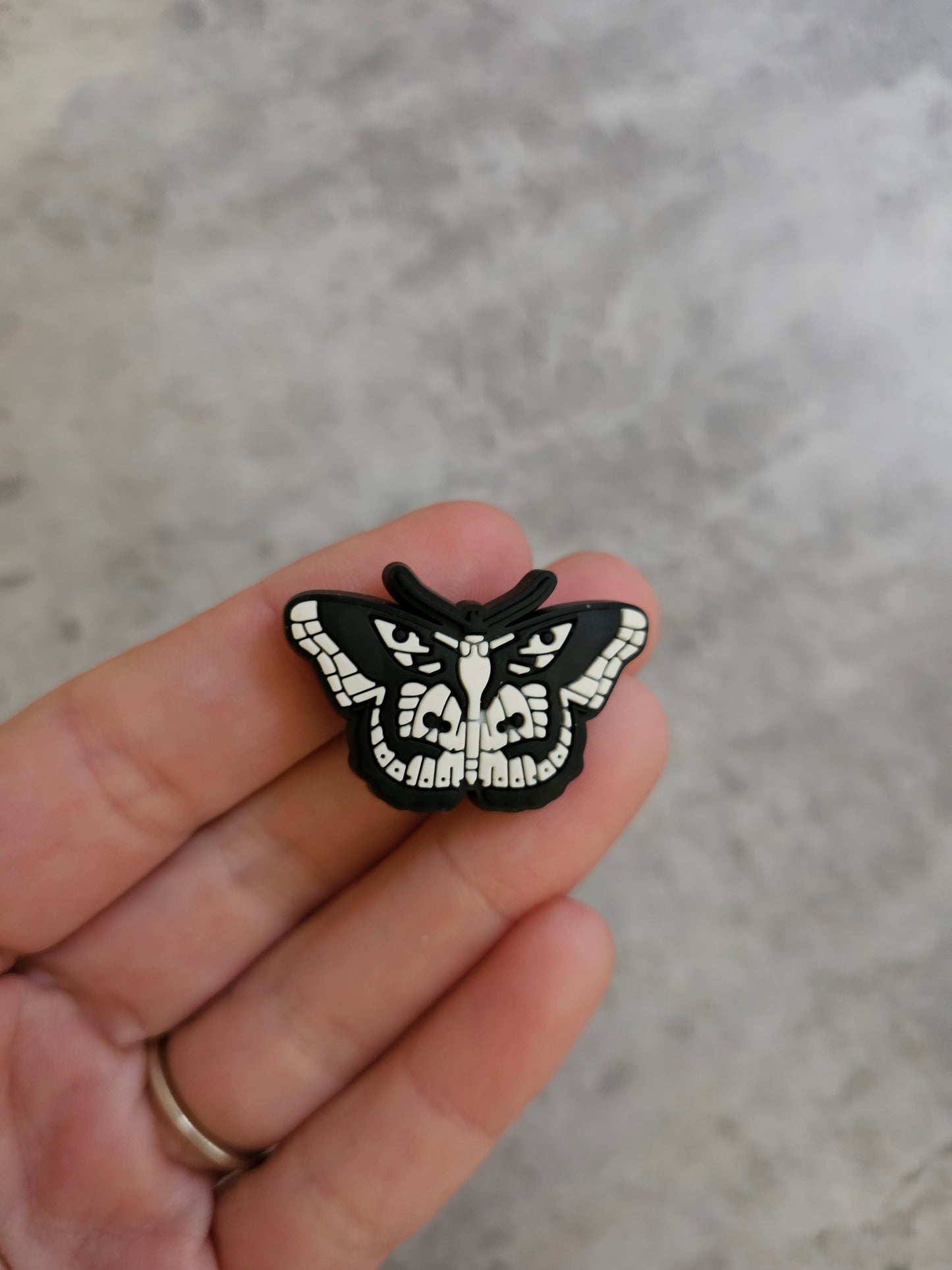 Black and white moth, shoe charm
