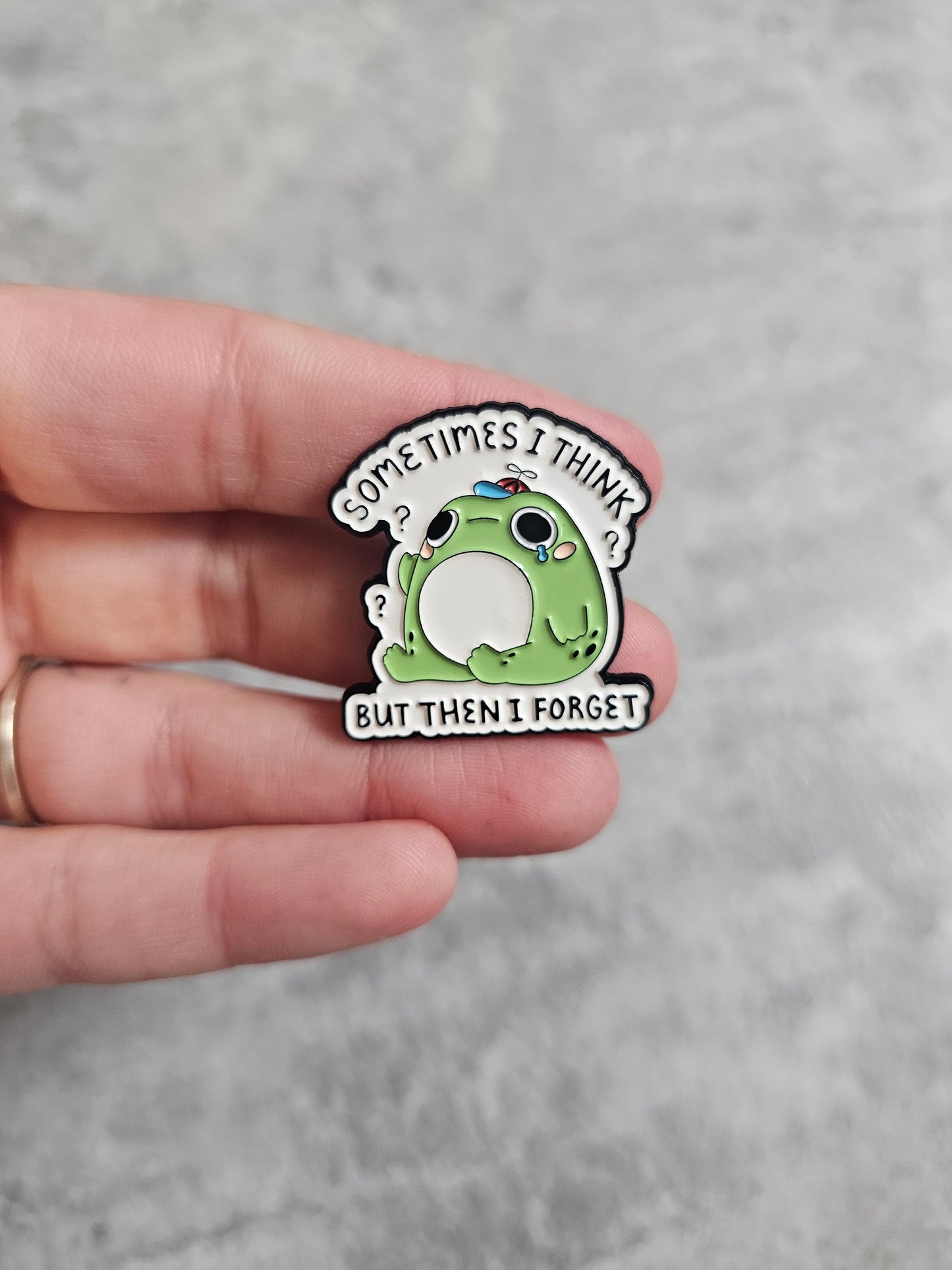 Sometimes i think but then i forget Pin Badge, green frog