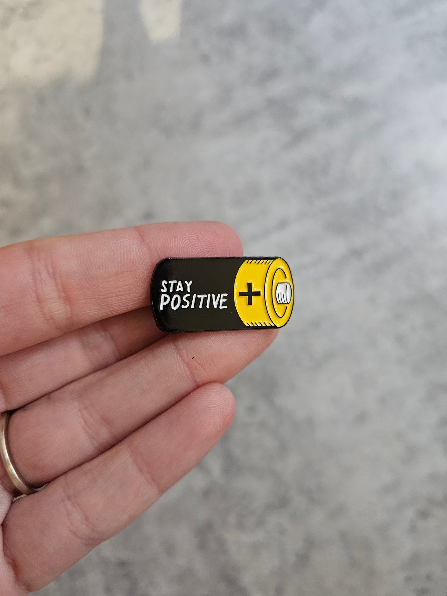 Stay positive battery Pin Badge, affirmation gift idea