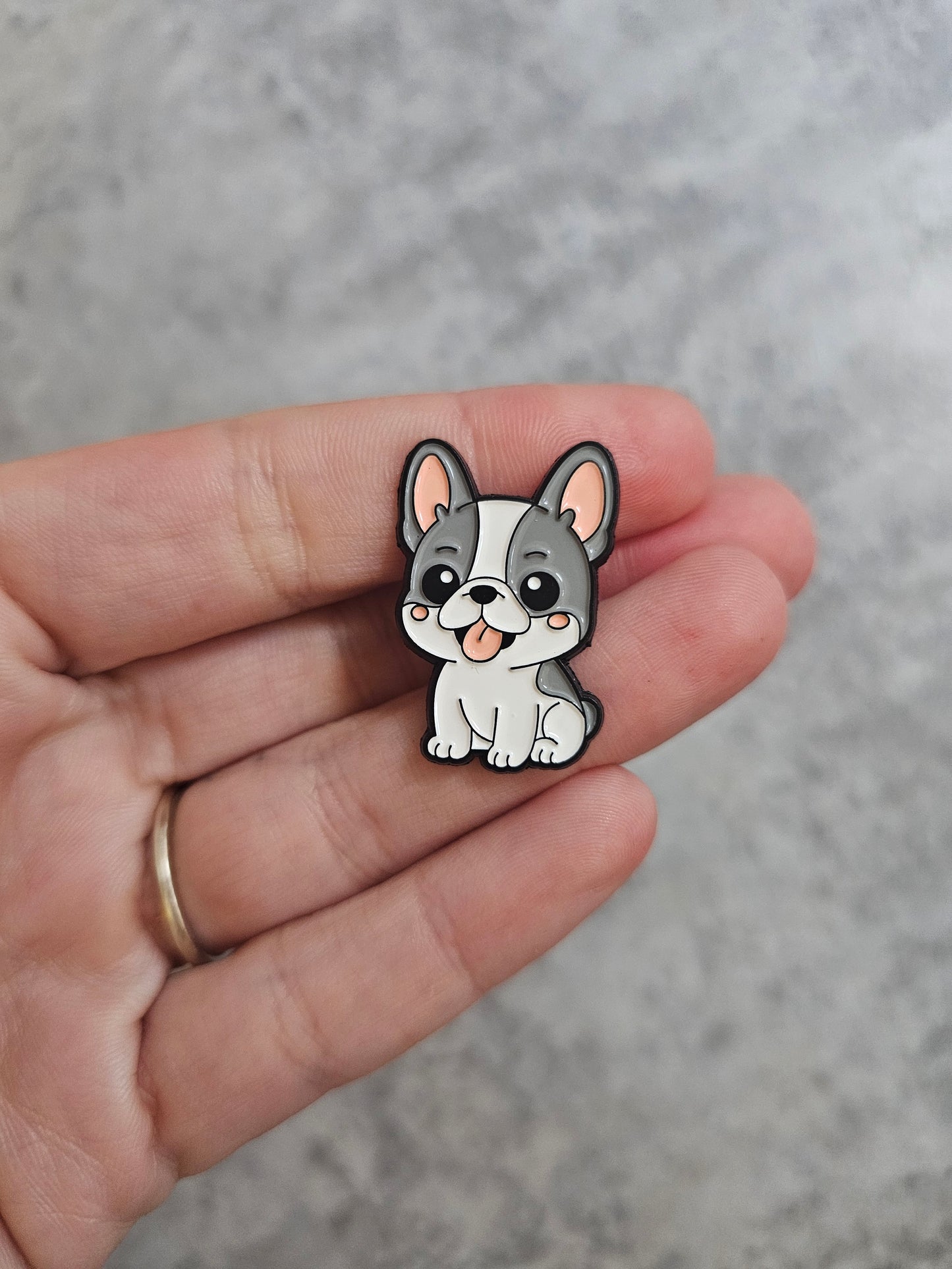 Grey Frenchie dog Pin Badge, dog gifts , gift idea