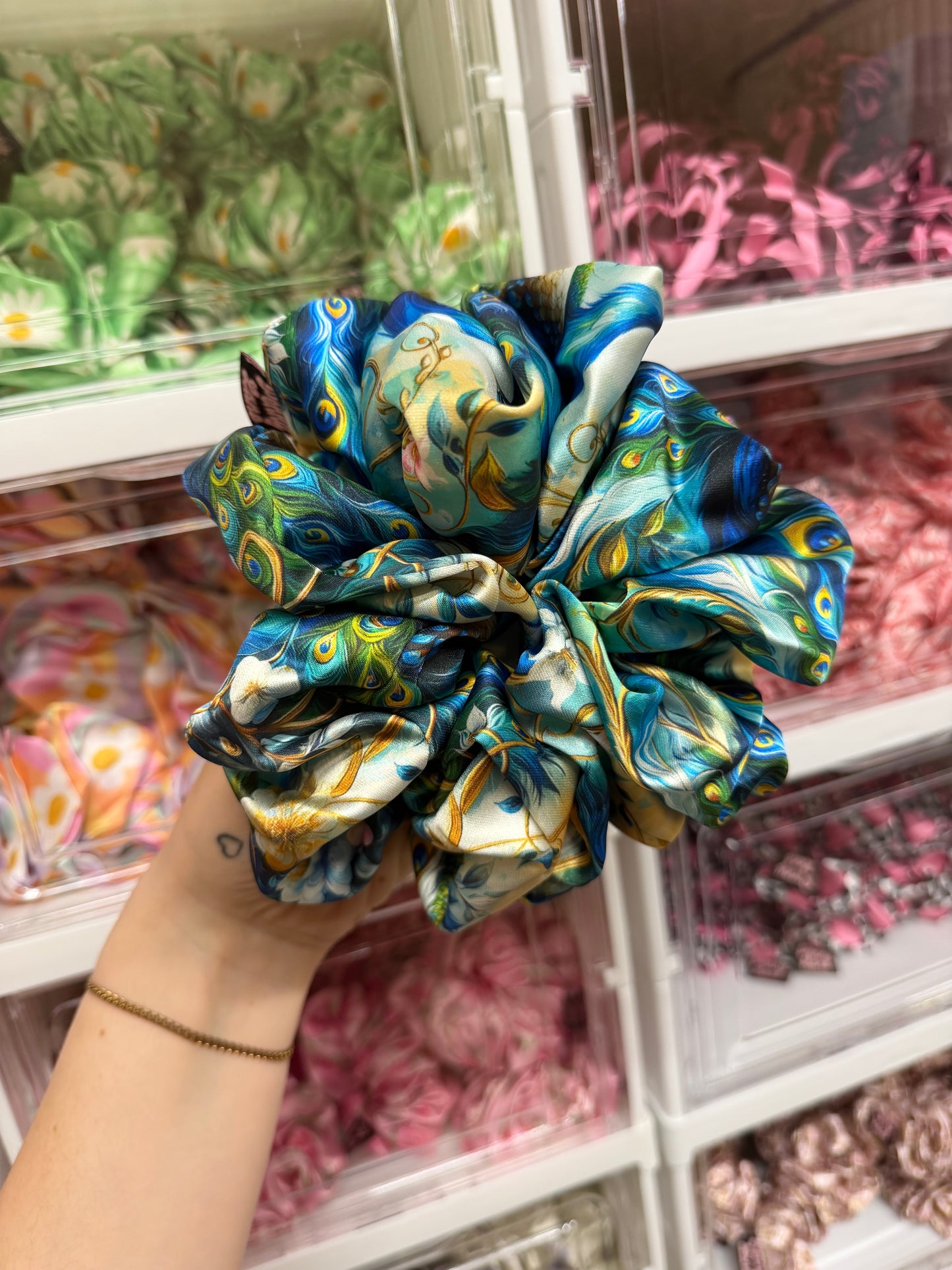 Peacock XL Luxury Satin Hair Scrunchie