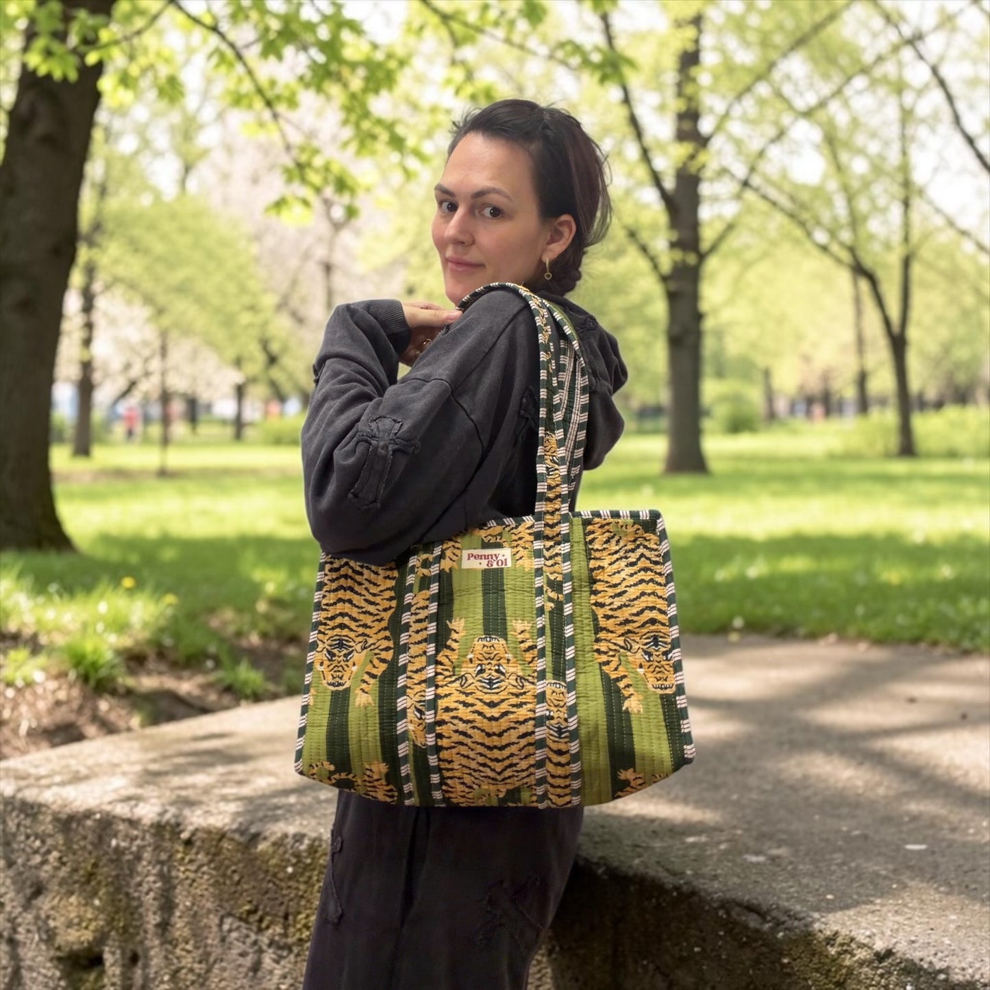 Moss Stripe Tiger MEDIUM Cotton tote bag