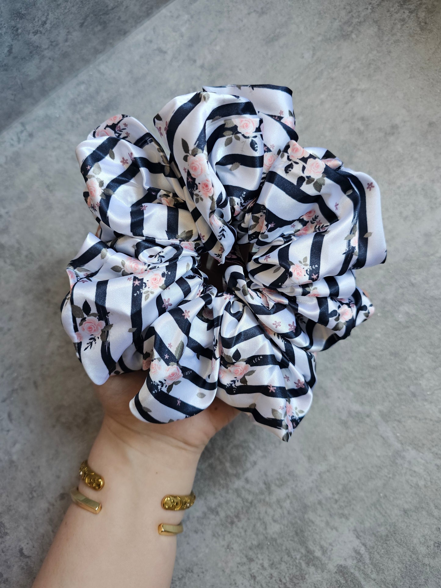 Pinstripe Roses XL Hair Scrunchie