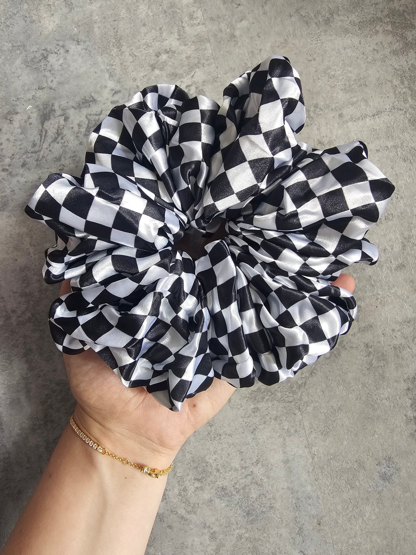 Black and White Checkered XL Hair Scrunchie.