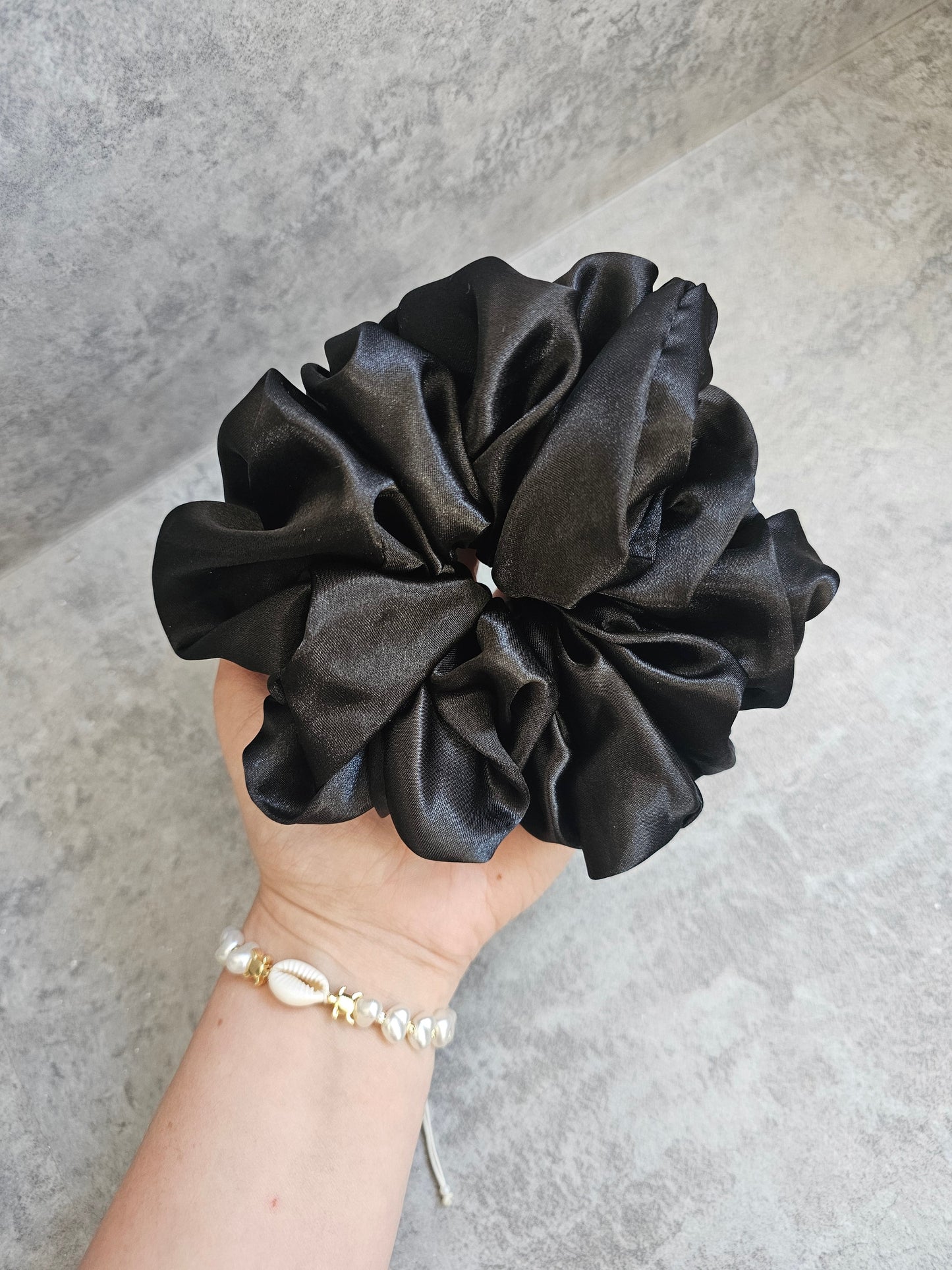 Black Solid XL Satin Hair Scrunchie