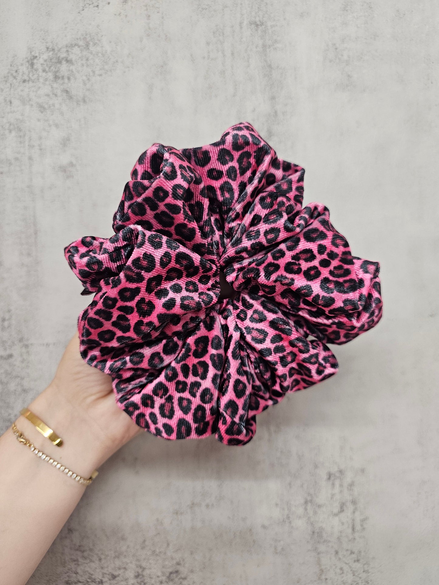Pink Leopard Velvet XL Hair Scrunchie.
