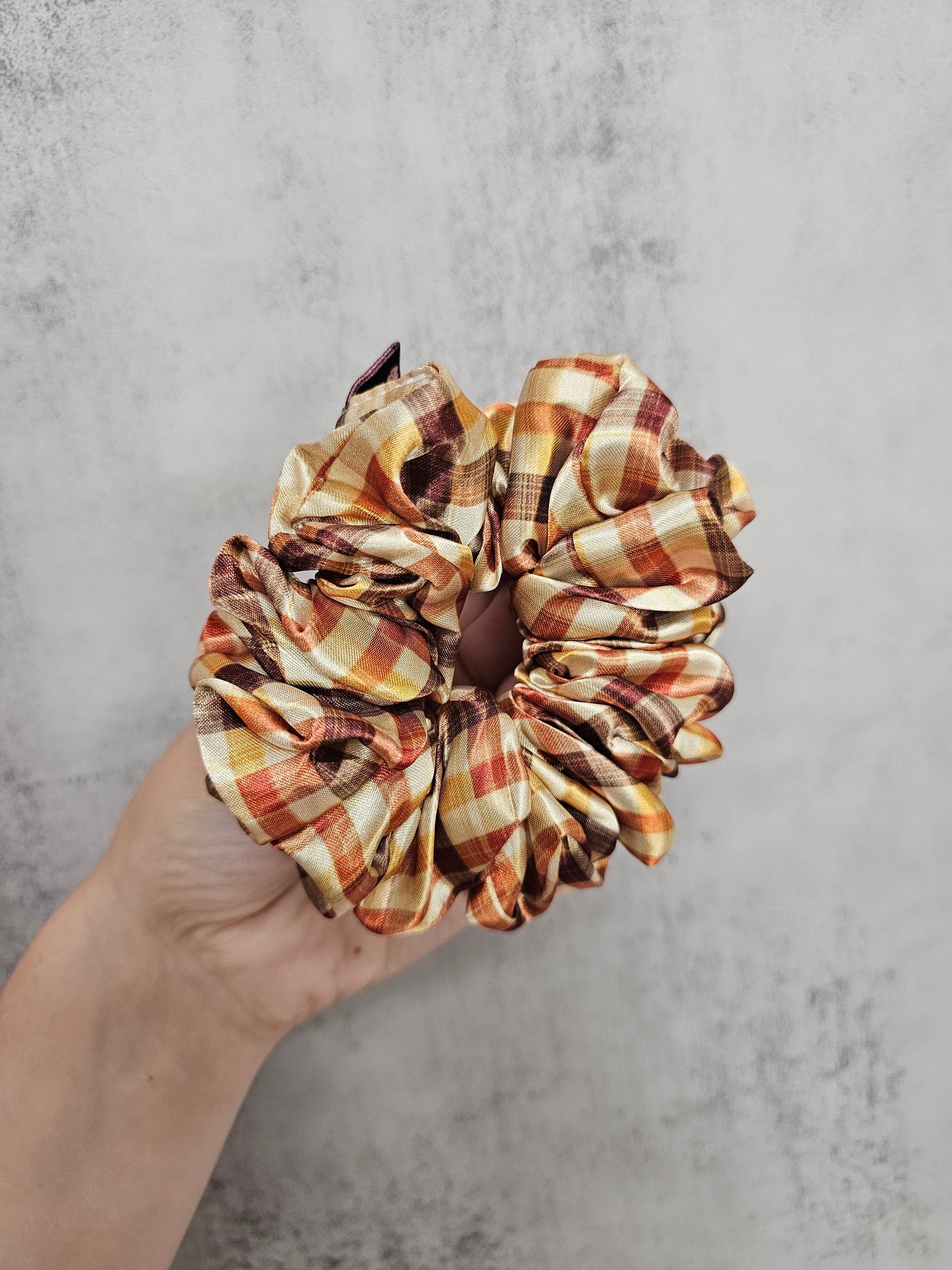 Chestnut Tartan Midi Satin Hair Scrunchie