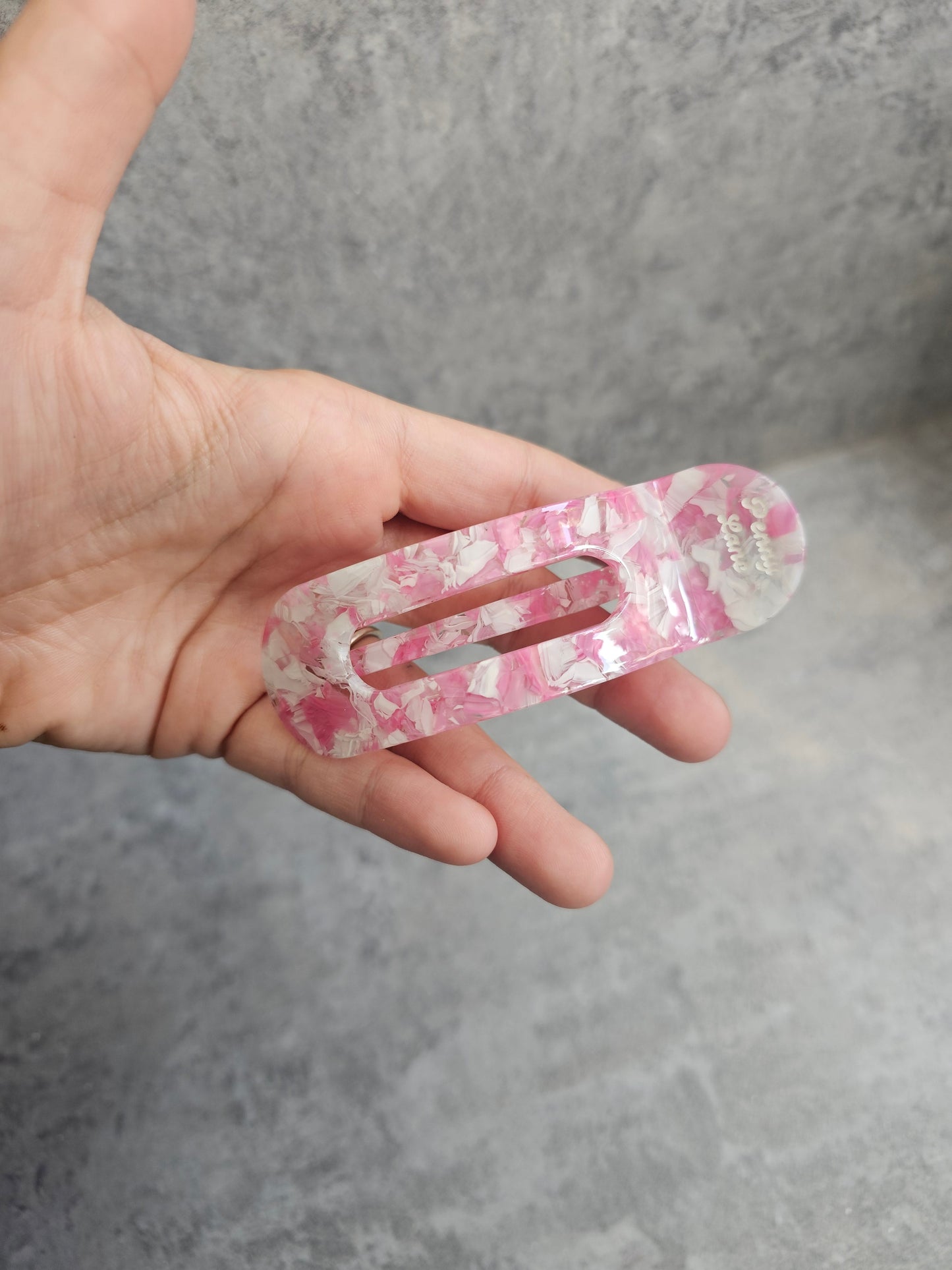 Pink Marble Lay Down Flat Claw Clip