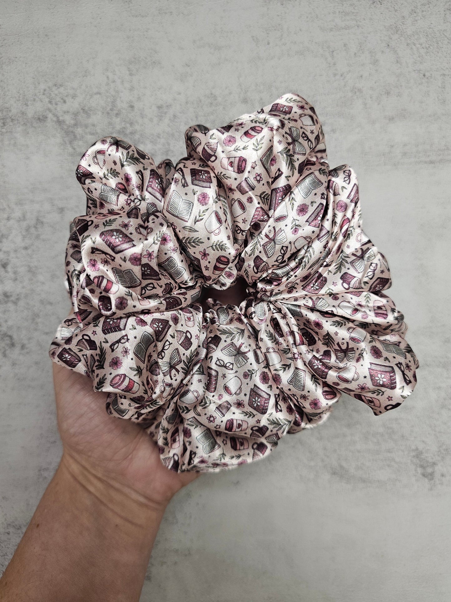 Coffee & Books XL Satin Hair Scrunchie