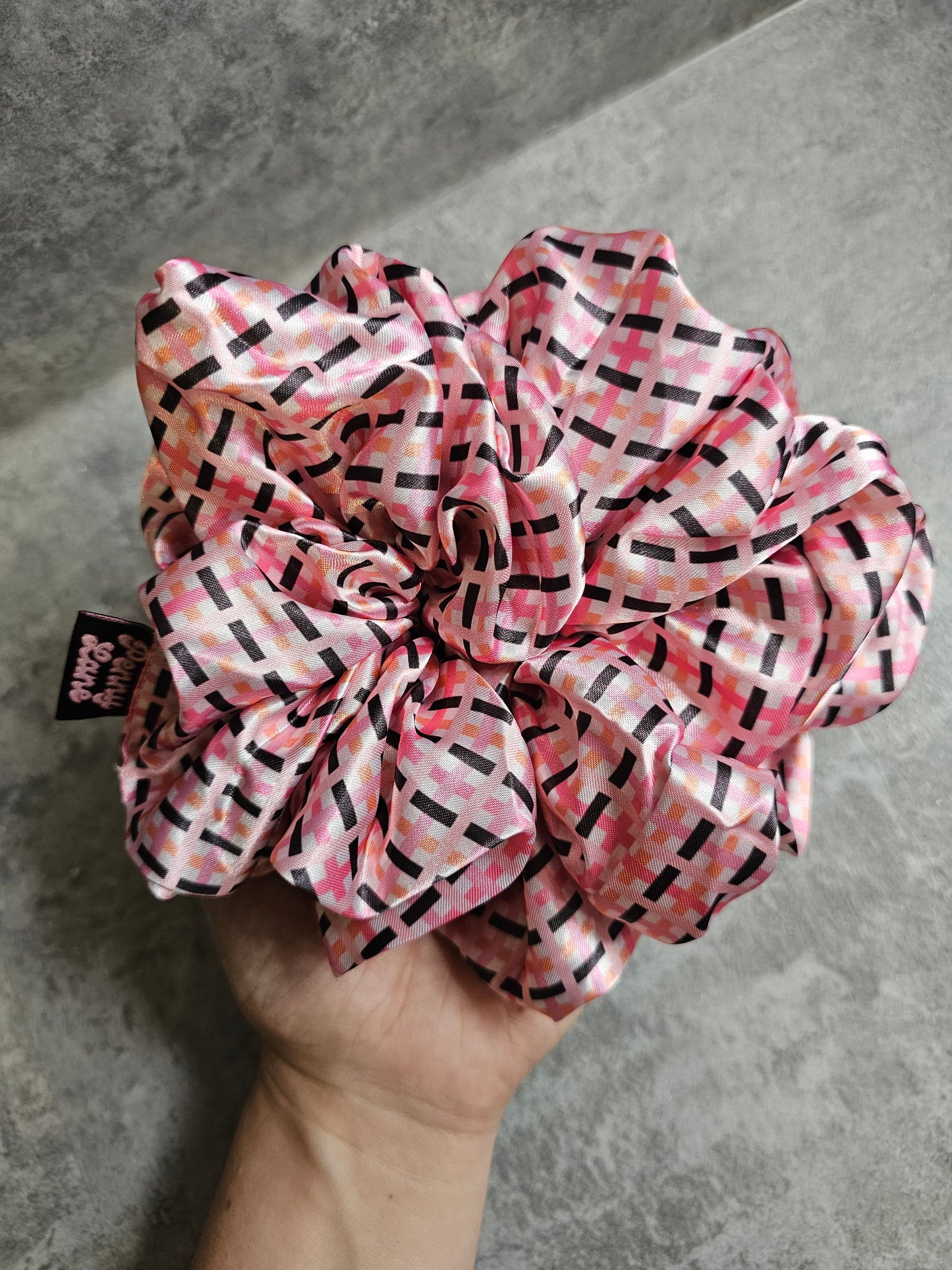 Spooky Pink Tartan XL Satin Hair Scrunchie