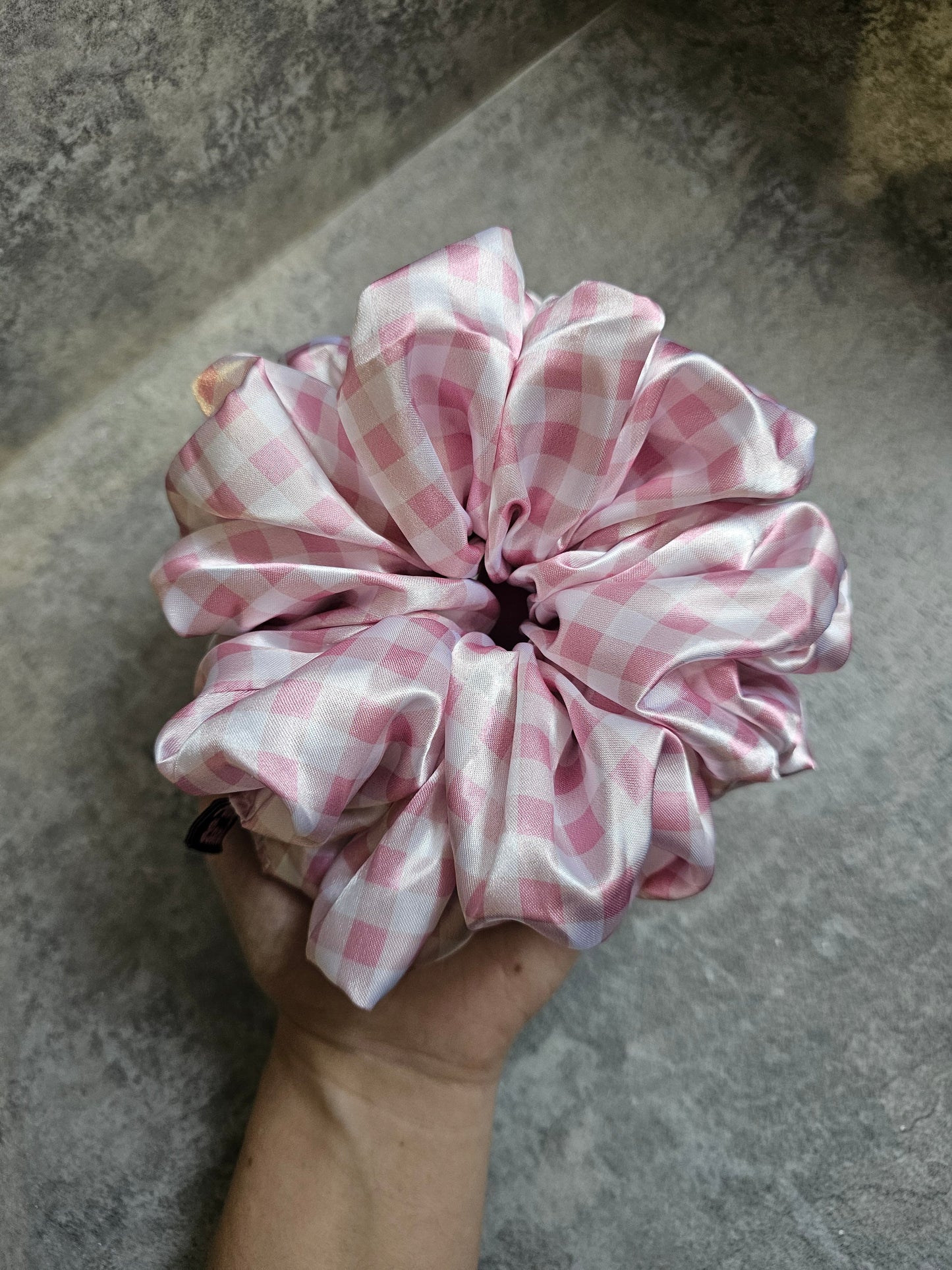 Baby pink gingham XL Satin Hair Scrunchie