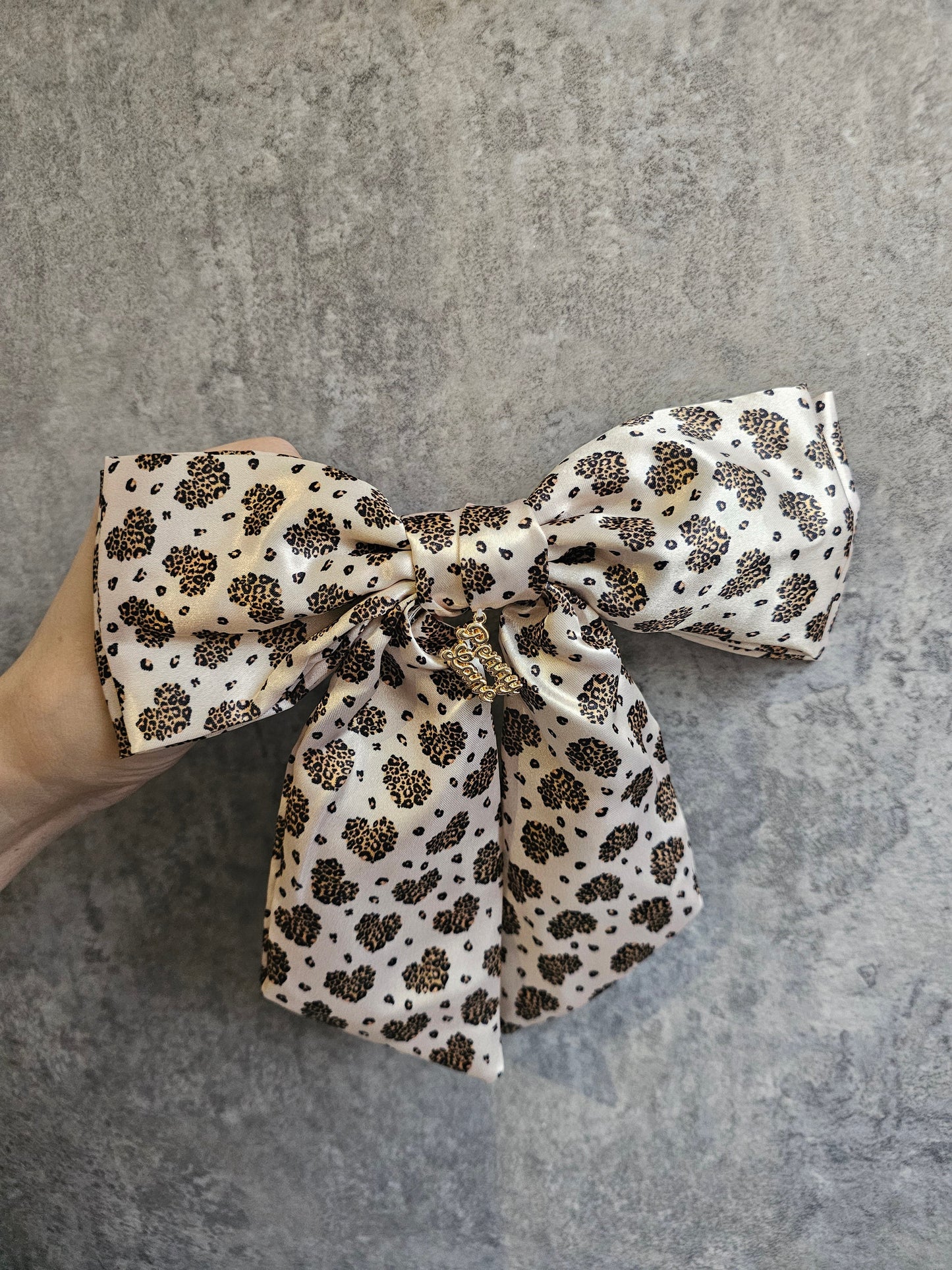 Leopard Hearts Hair Bows, Penny Lane Scrunchies Custom Hair Bows