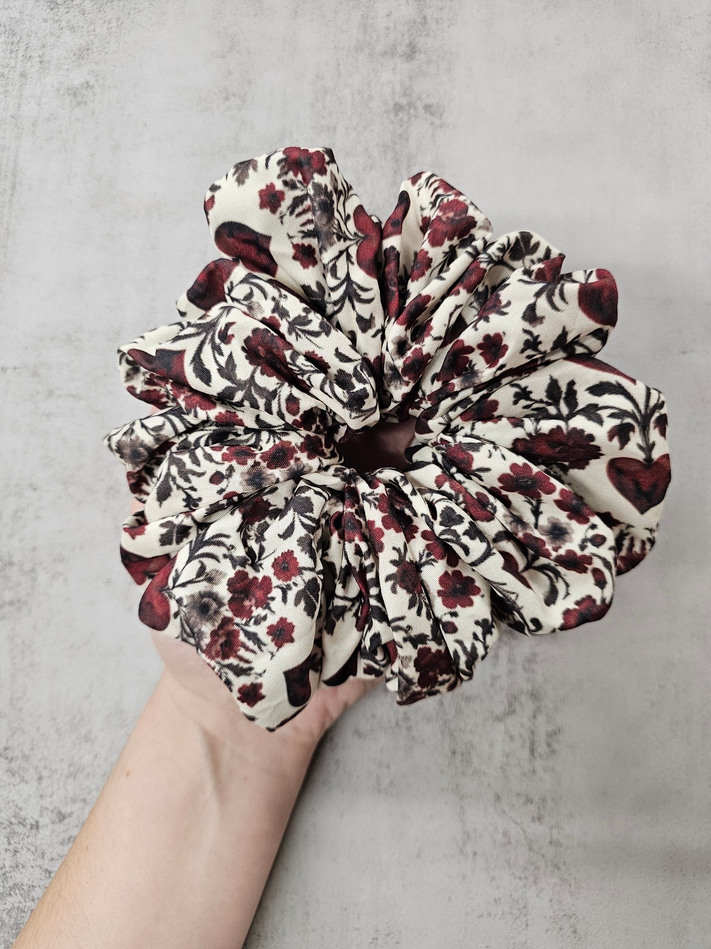 Heart on the vine, soft cotton blend XL Hair Scrunchie.