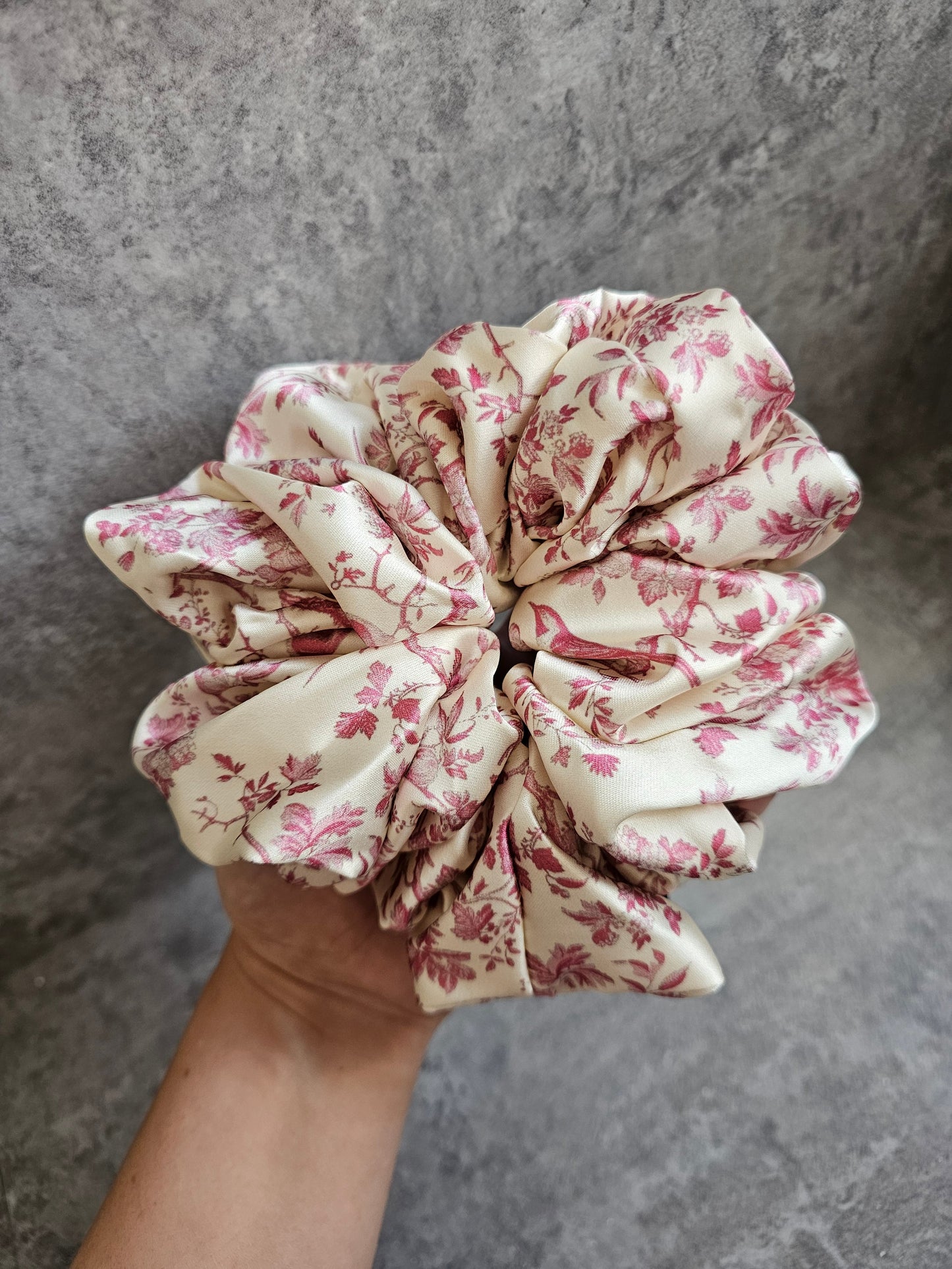 Pink Birds Luxury Satin XL Hair Scrunchie