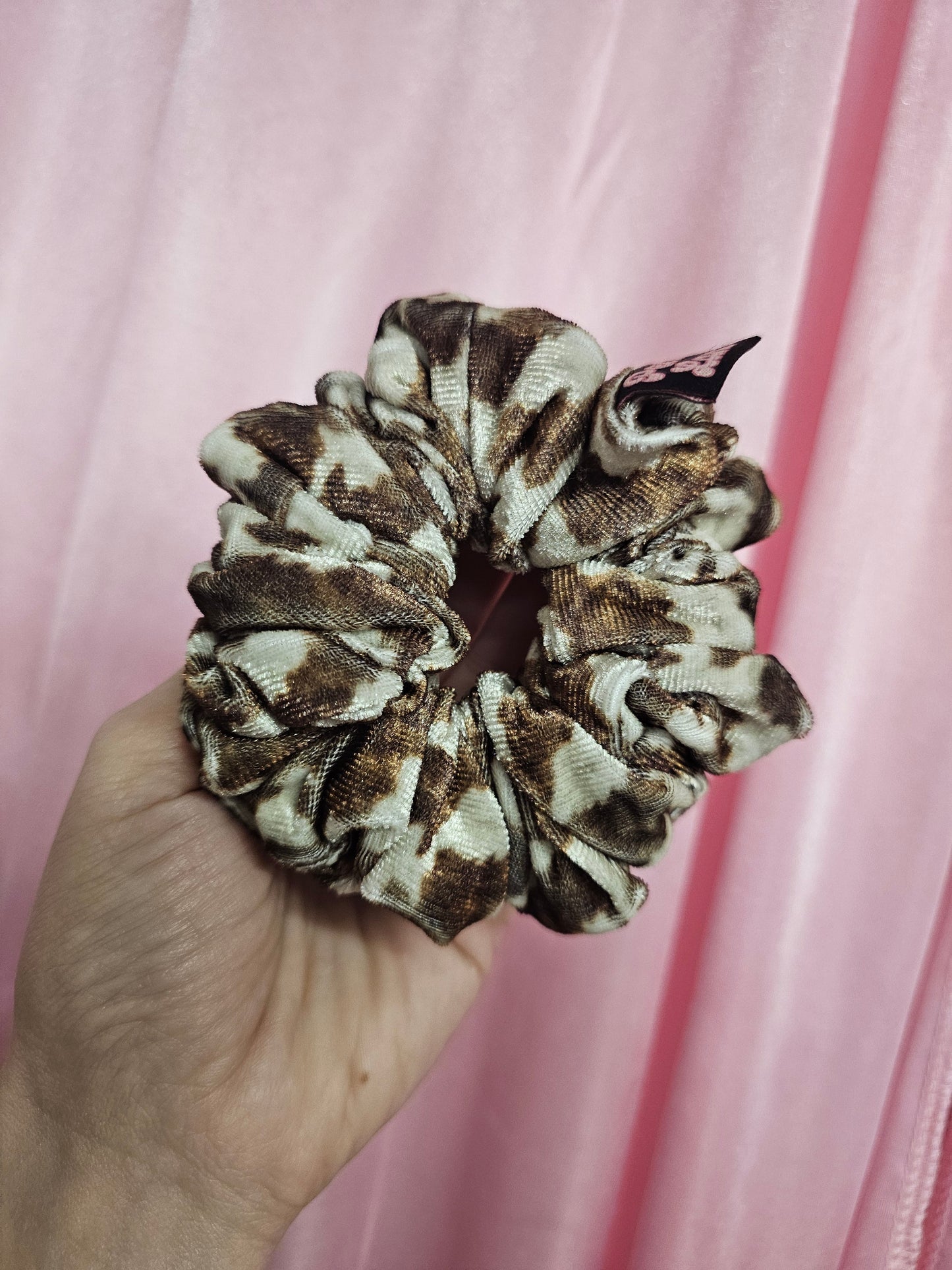 Brown Cow Print Velvet Midi, Hair Scrunchie, Headband
