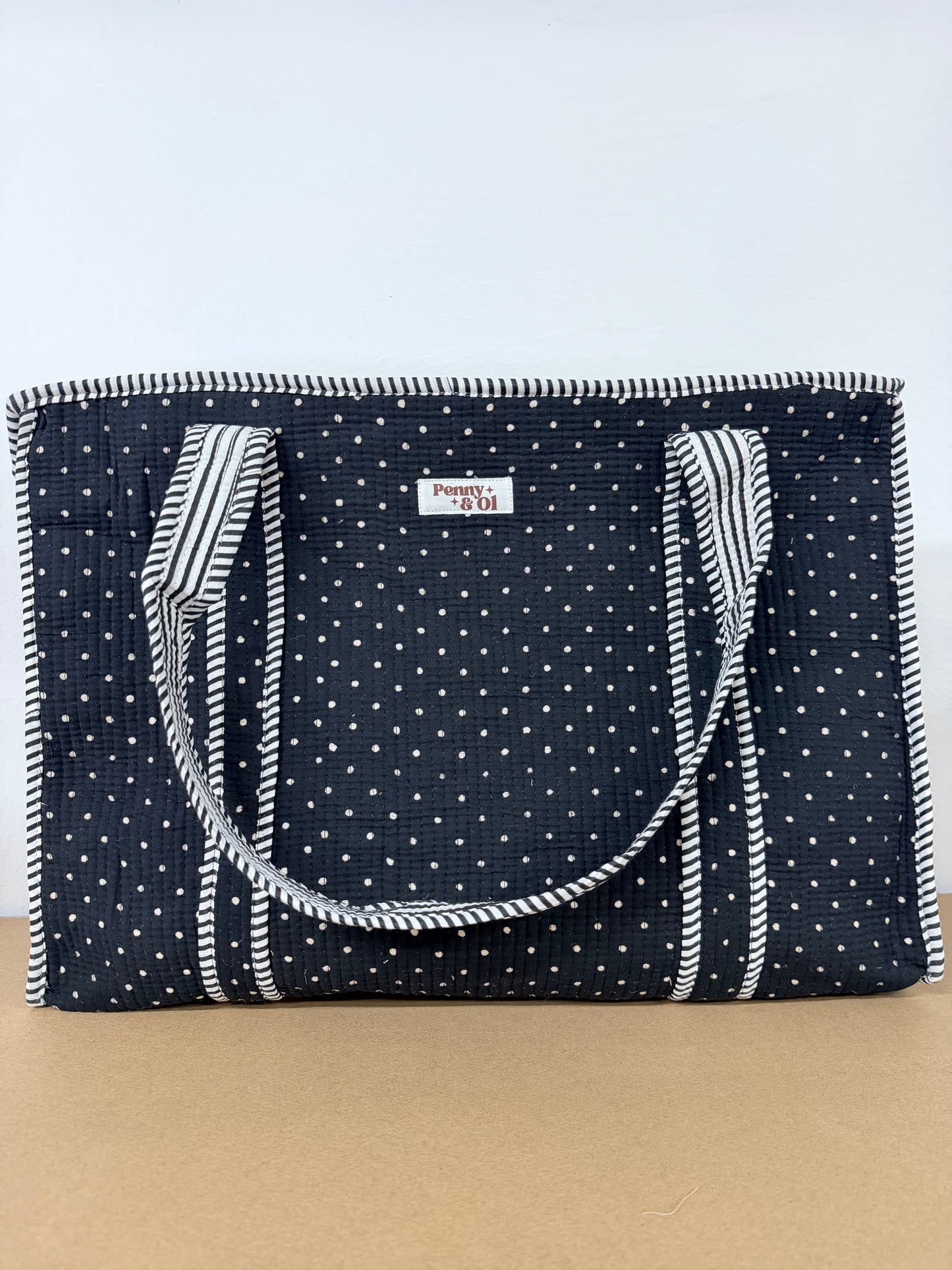 Black Polka Dot Large tote bags. Handmade cotton tote bag