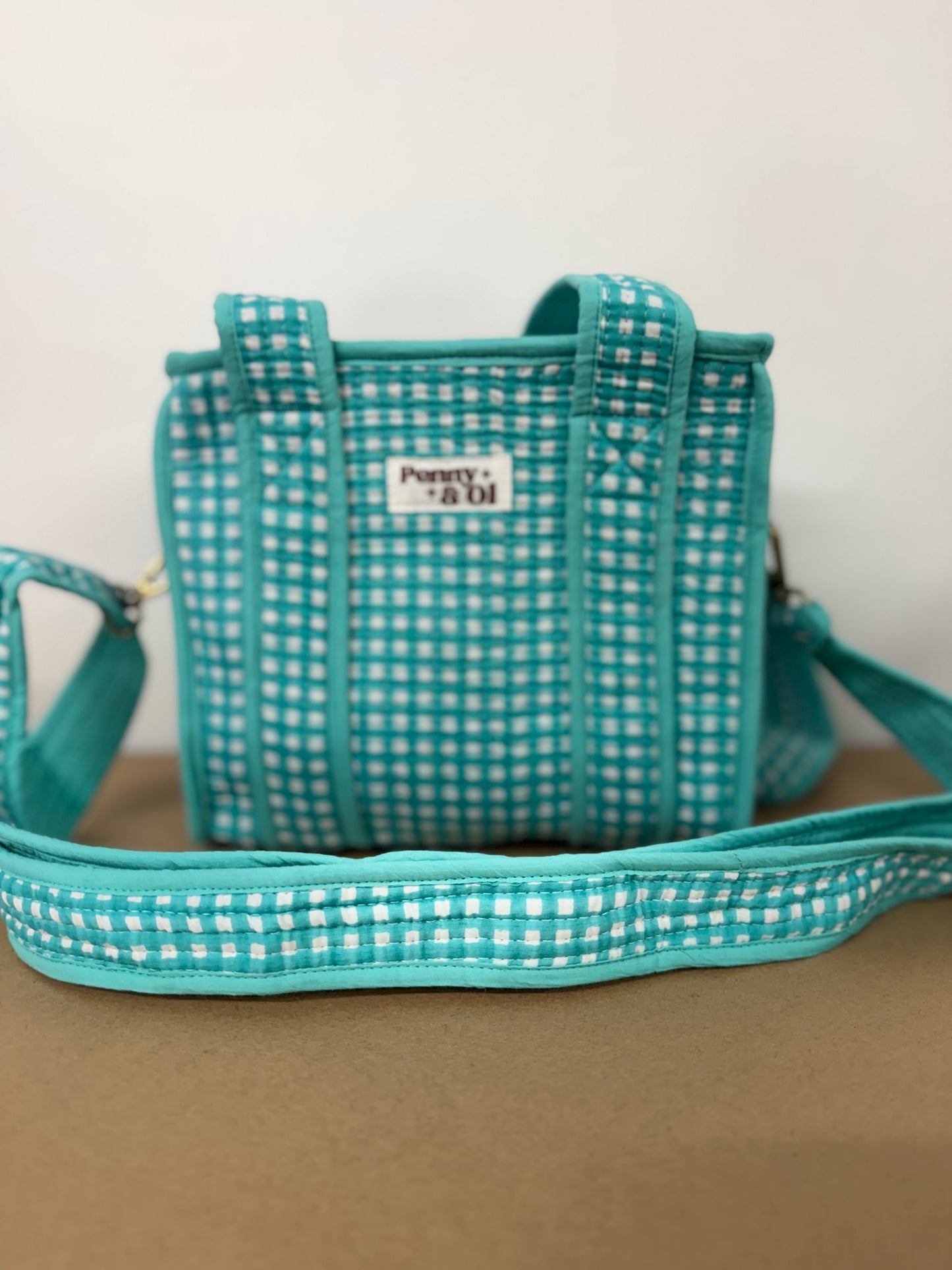 Aqua Gingham Collection. Cotton, handmade tote bags
