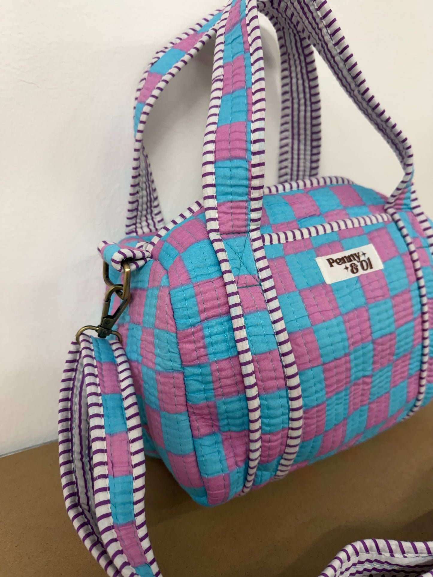 Bubblegum checkerboard mini duffle bags