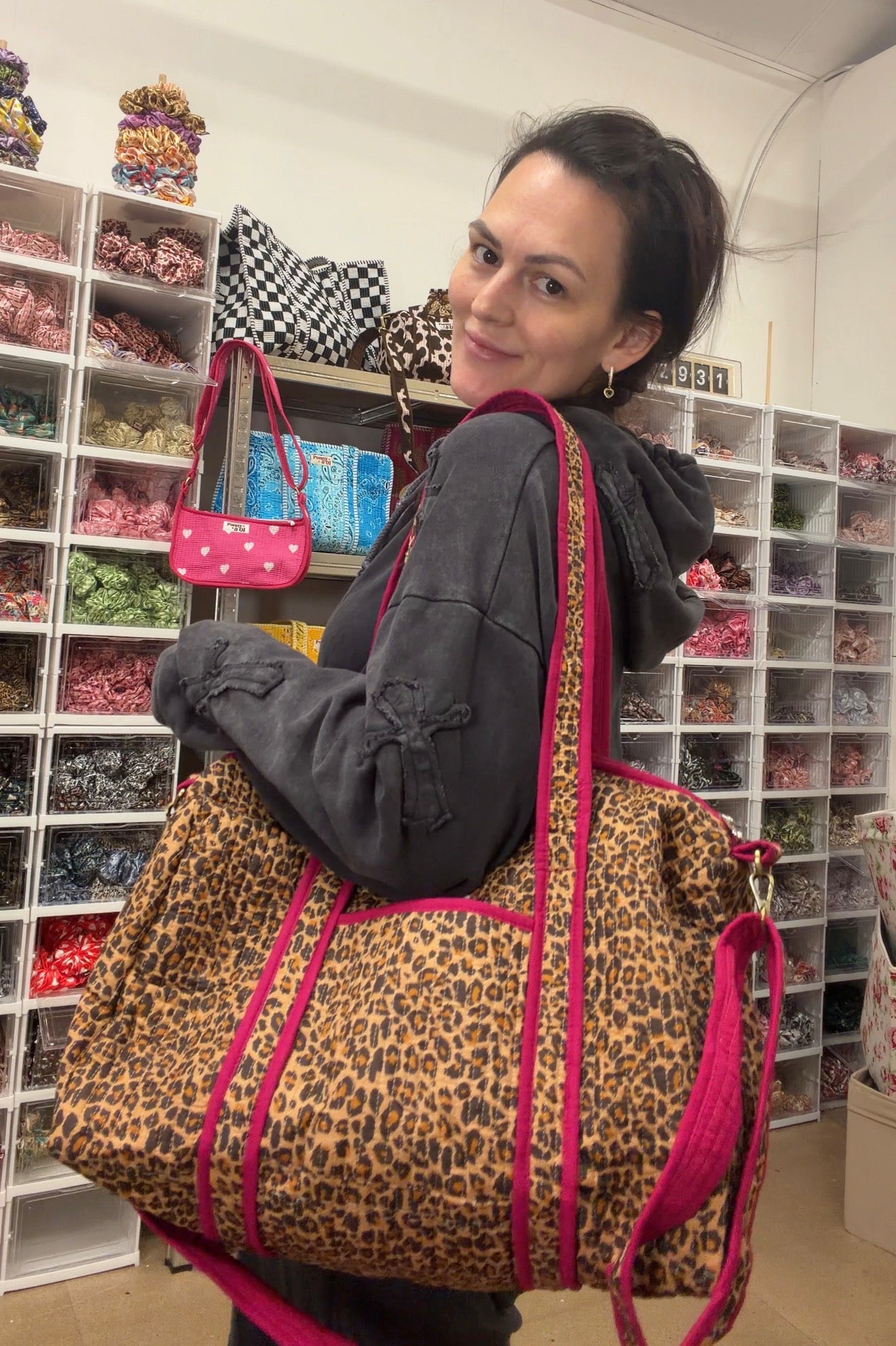 Raspberry Leopard MEDIUM DUFFLE Tote Bags - Penny & Ol