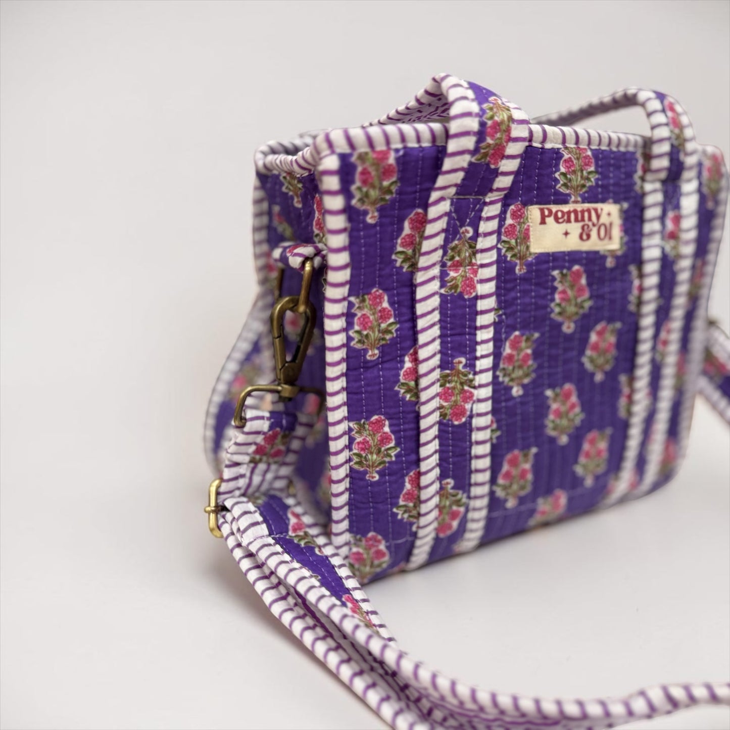 Purple Floral Blockprint MINI Tote Bag - Penny & Ol