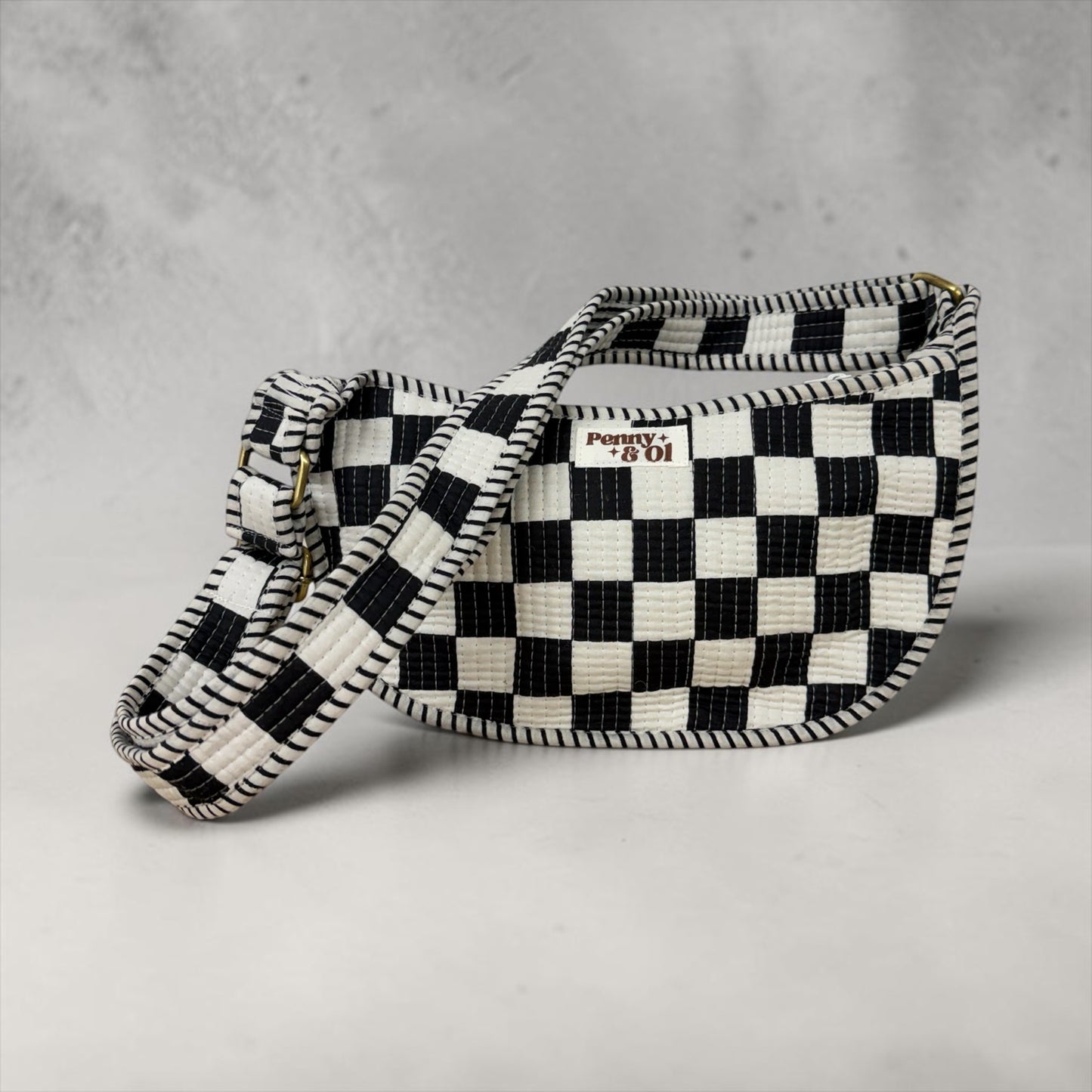 Black & White Checkerboard Mini Shoulder Bag, Handmade Cotton Tote Bags