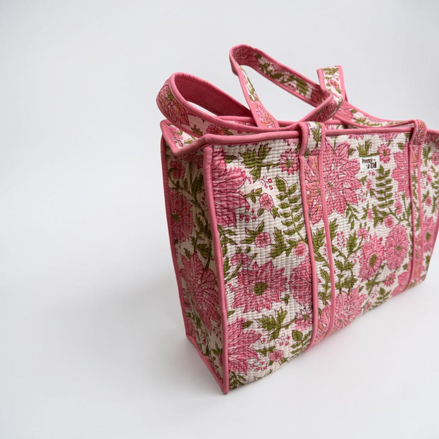 Baby pink and white floral LARGE Cotton Tote Bag