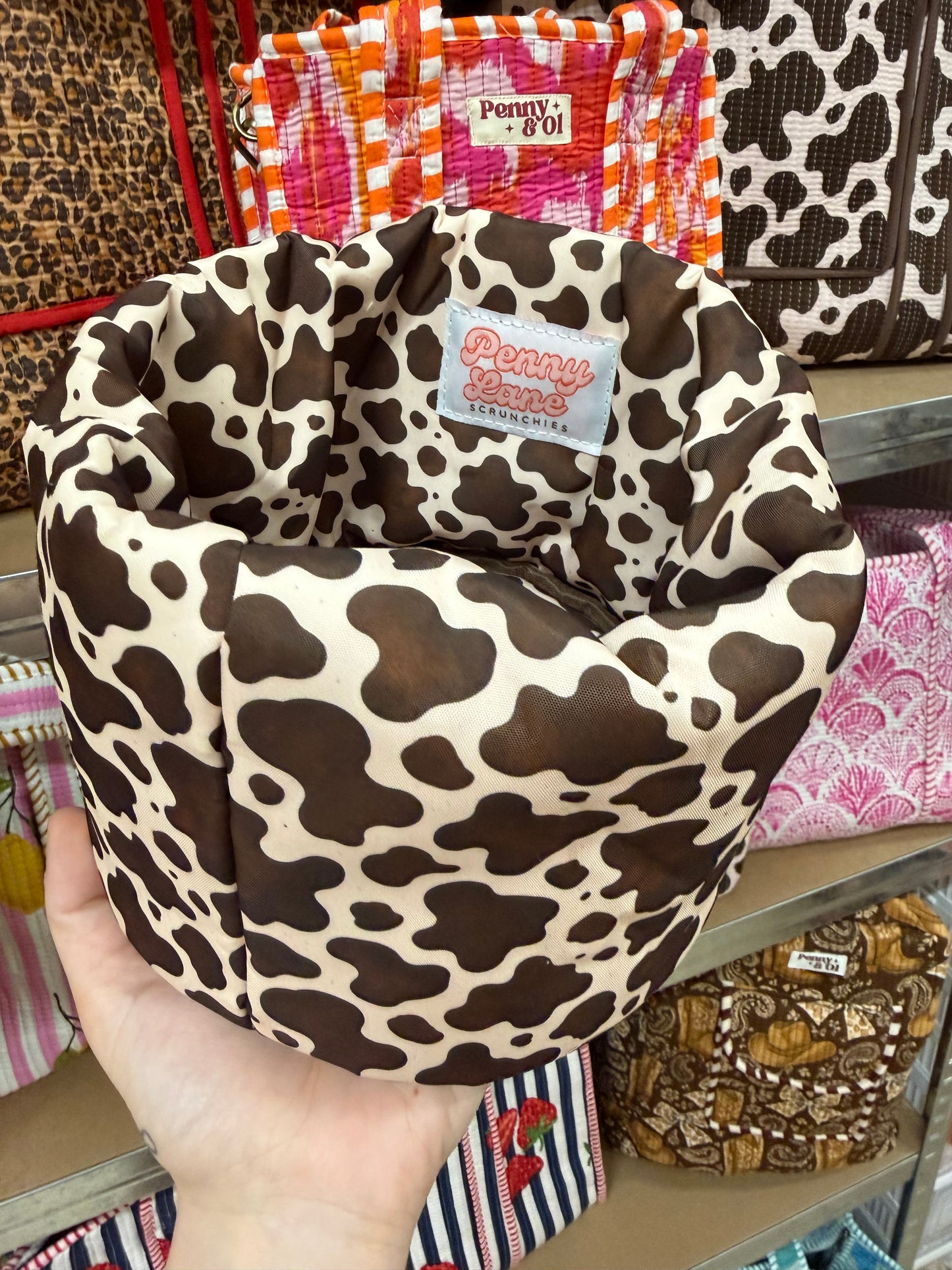 Cow print Padded Fabric Organisers, beauty basket..