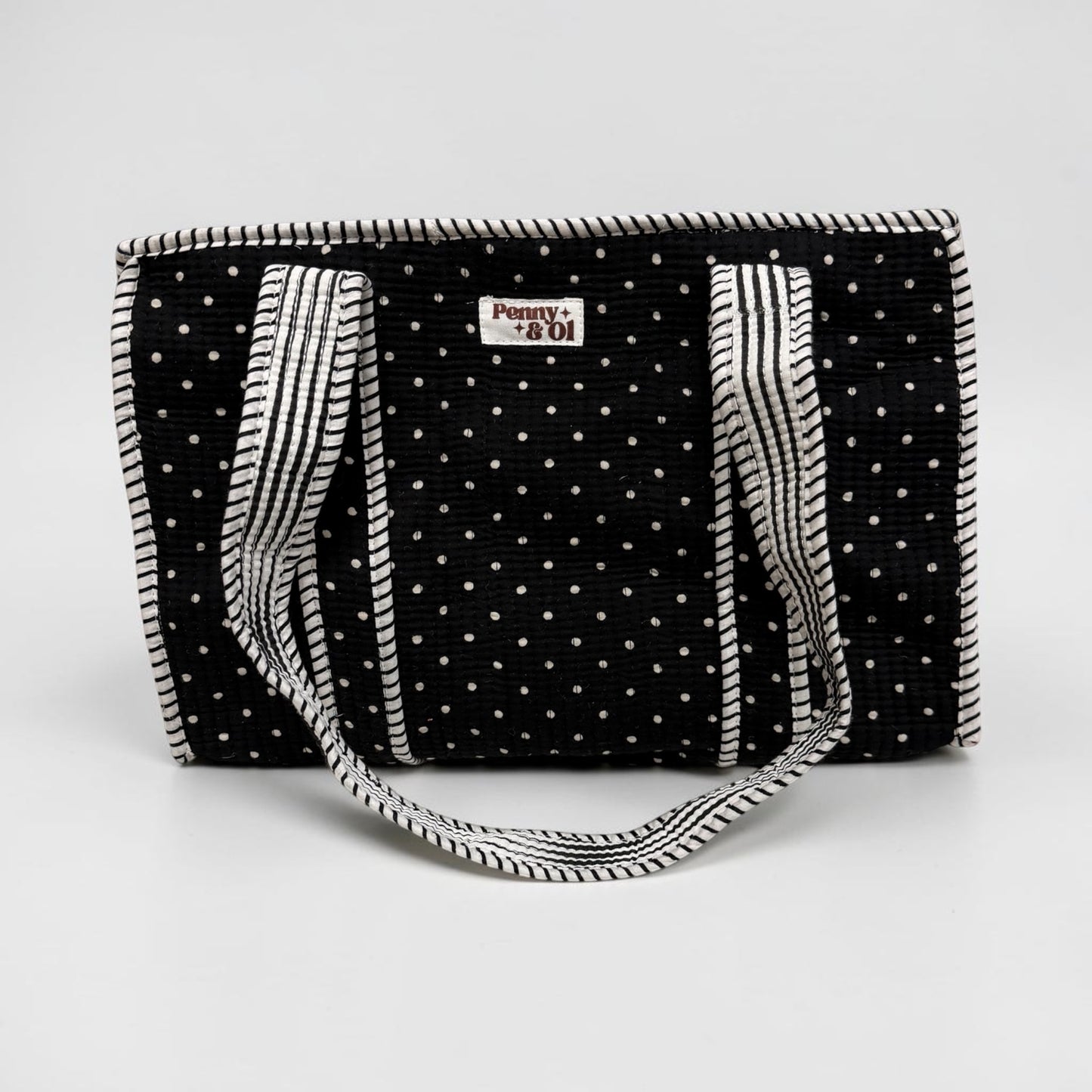 Black polka dot Medium Cotton, handmade tote bag