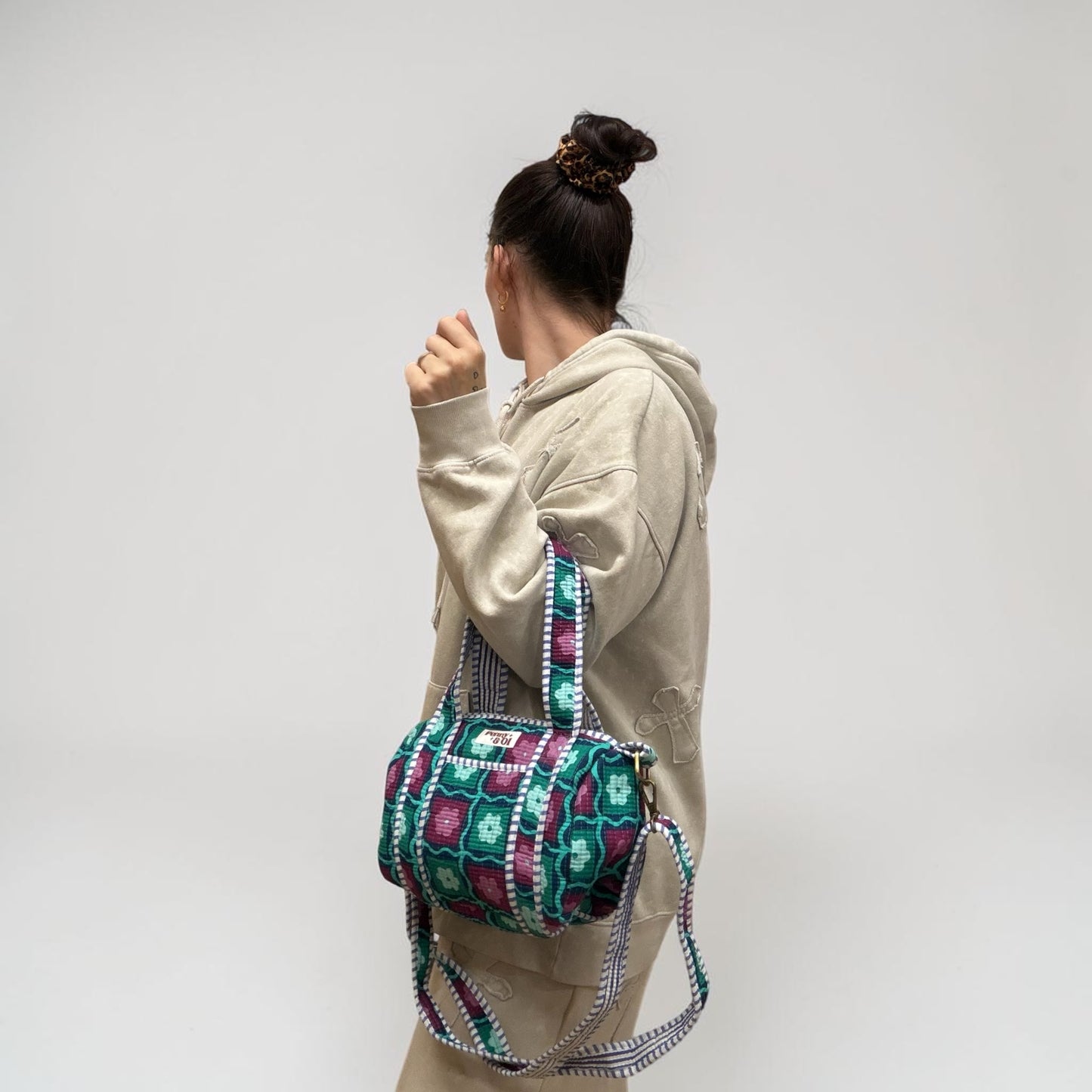 Green floral blocks MINI DUFFLE Tote Bags - Penny & Ol