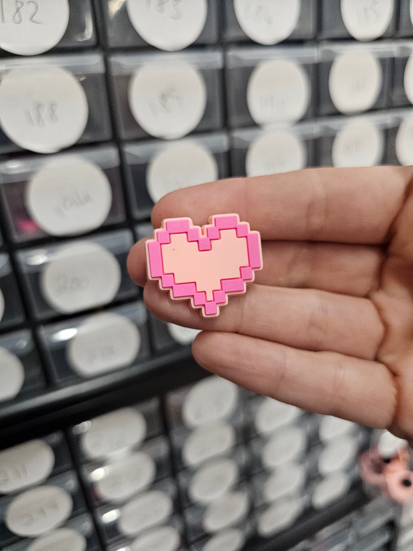 Pink pixel heart shoe charm