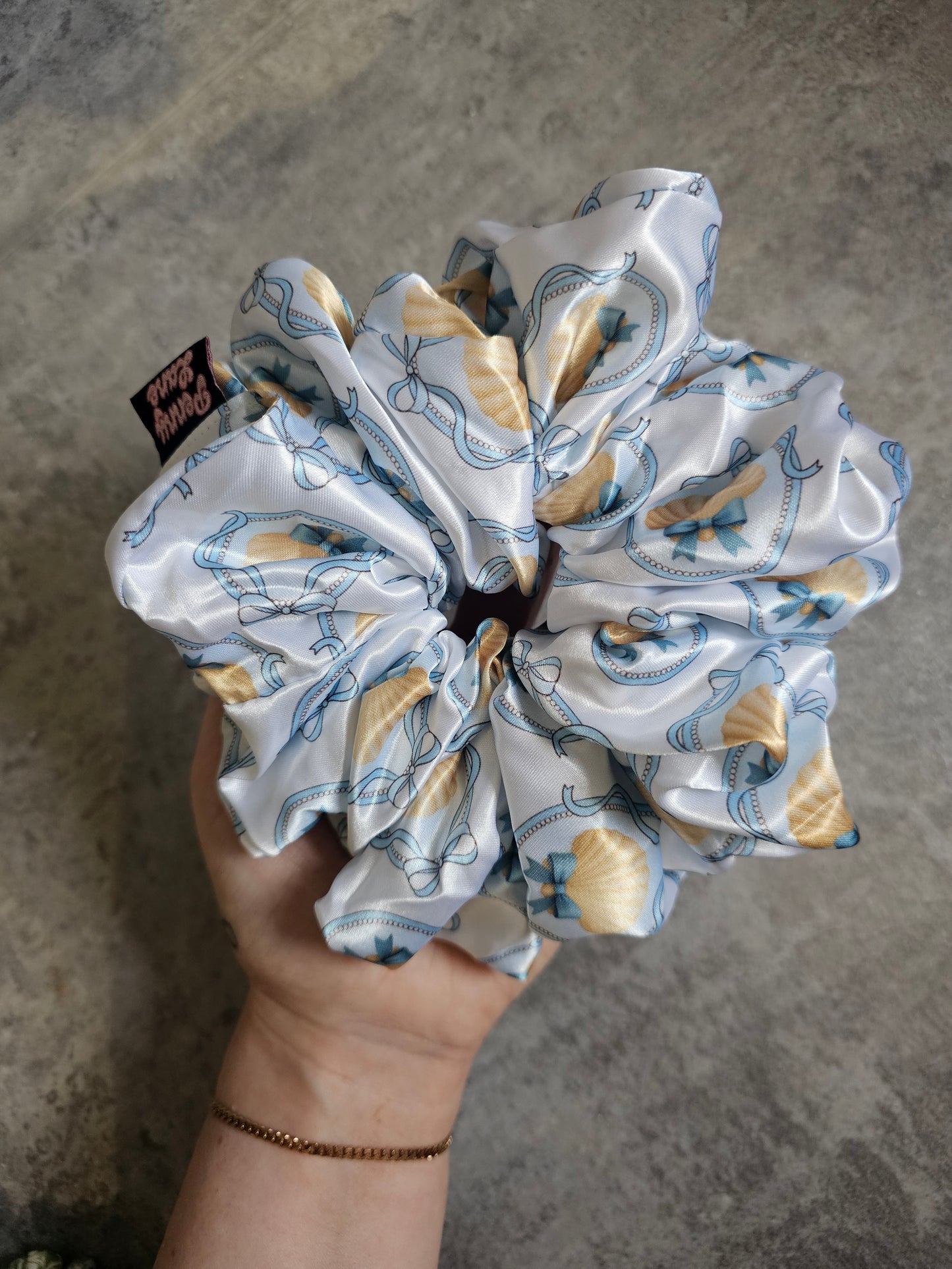 Blue Seashells XL Satin Hair Scrunchie