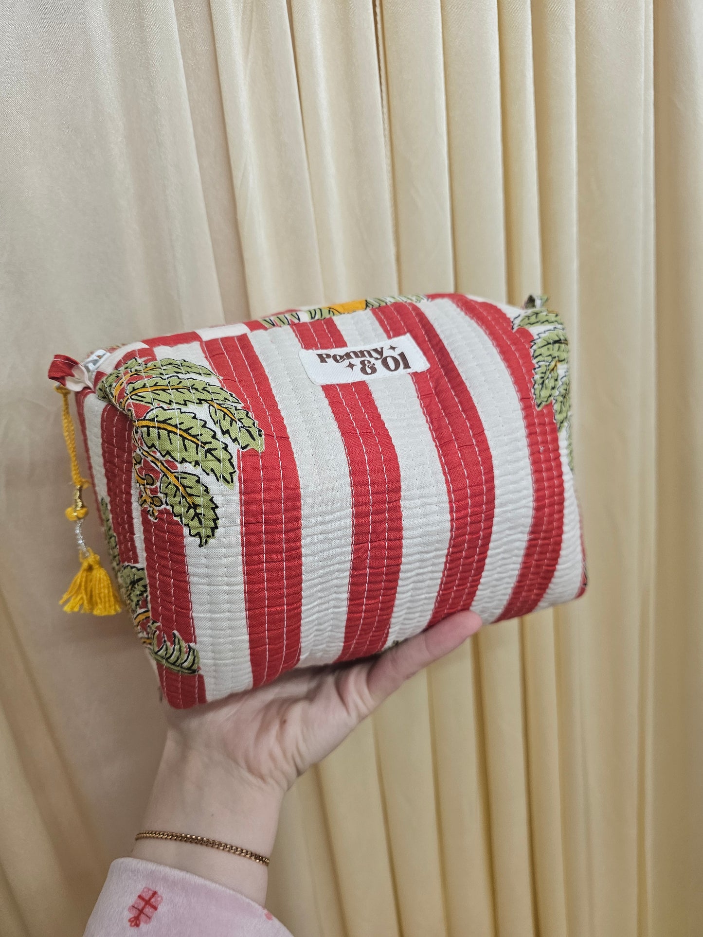 Red Striped Palm Tree Waterproof Zip pouch.