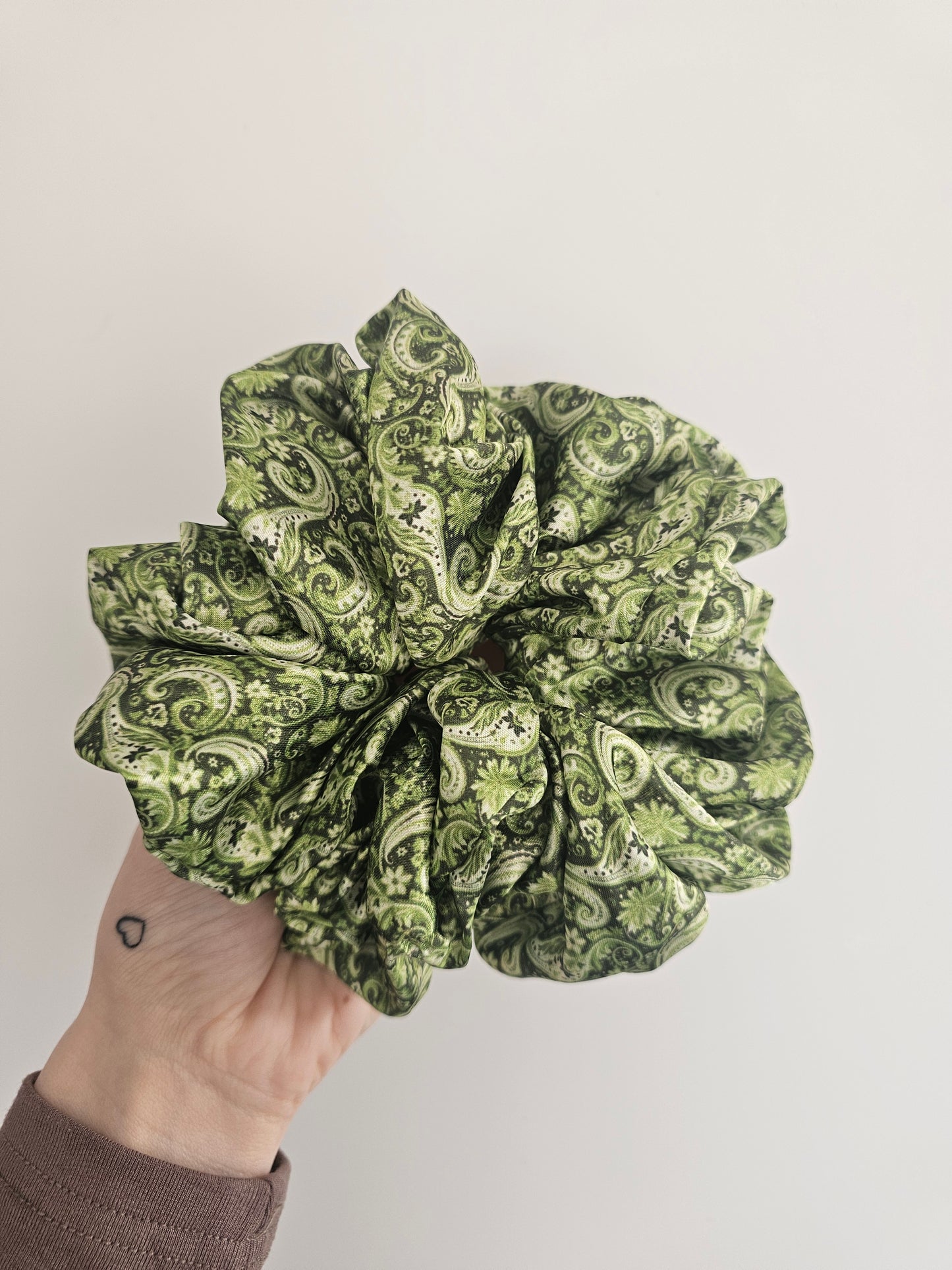 Green paisley XL Satin Hair Scrunchie