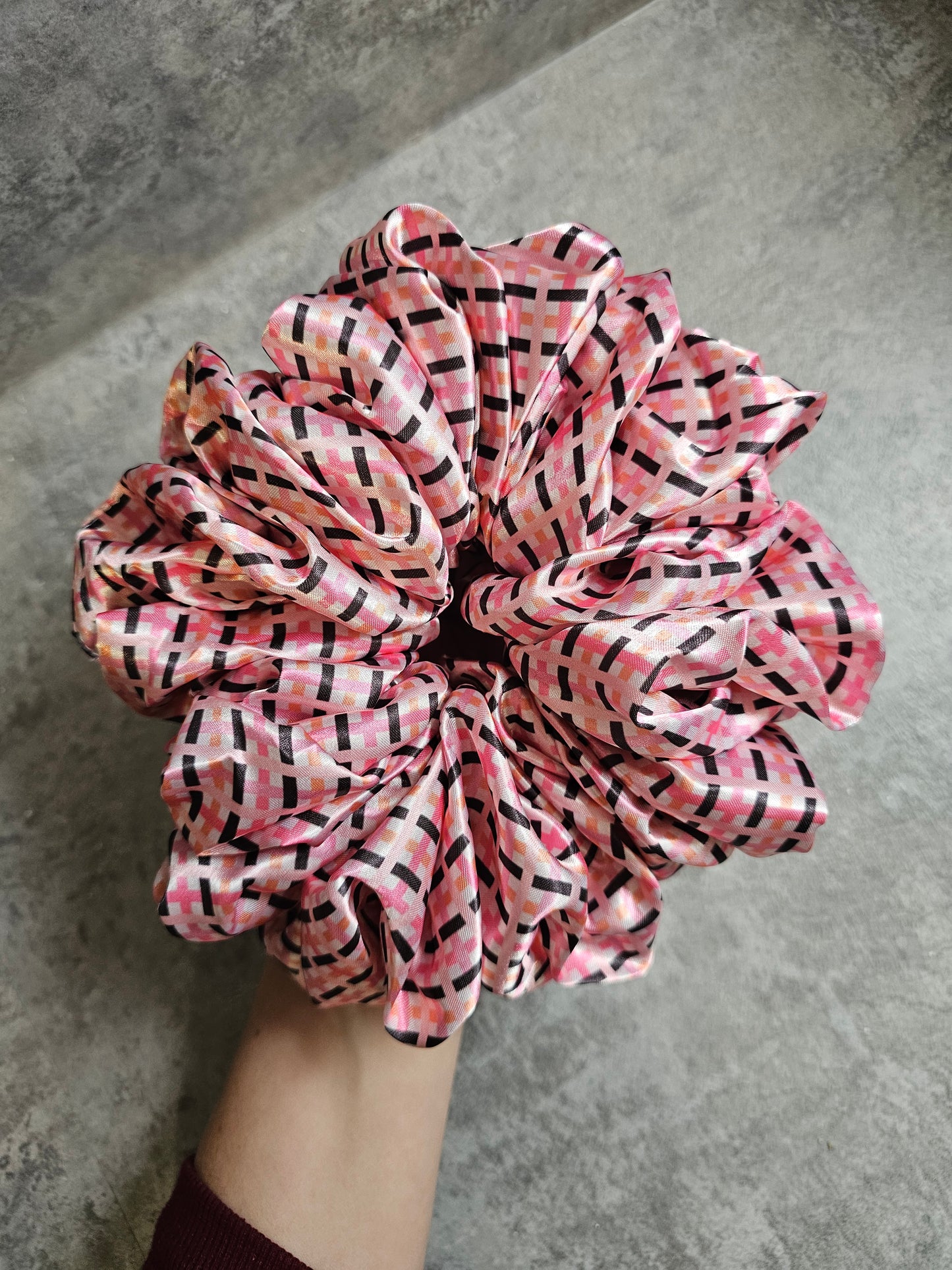 Pink Tartan JUMBO hair scrunchies.