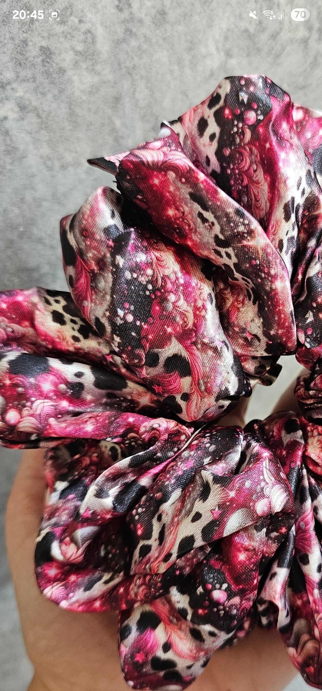 Pink Sparkle Cow Print Midi Satin Hair Scrunchie