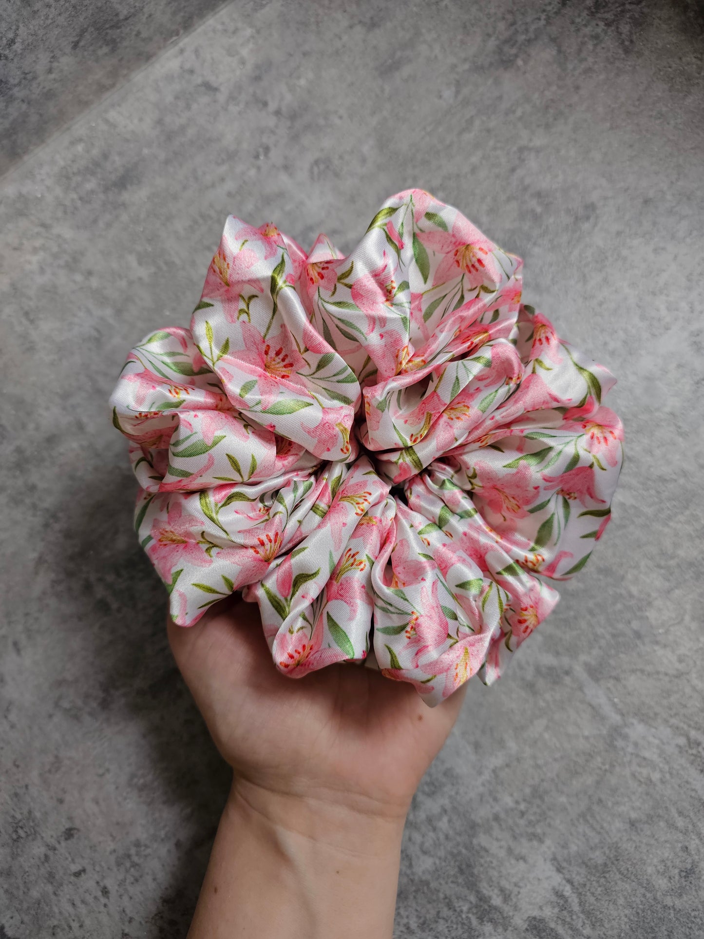 Pink Lilies XL Satin Hair Scrunchie