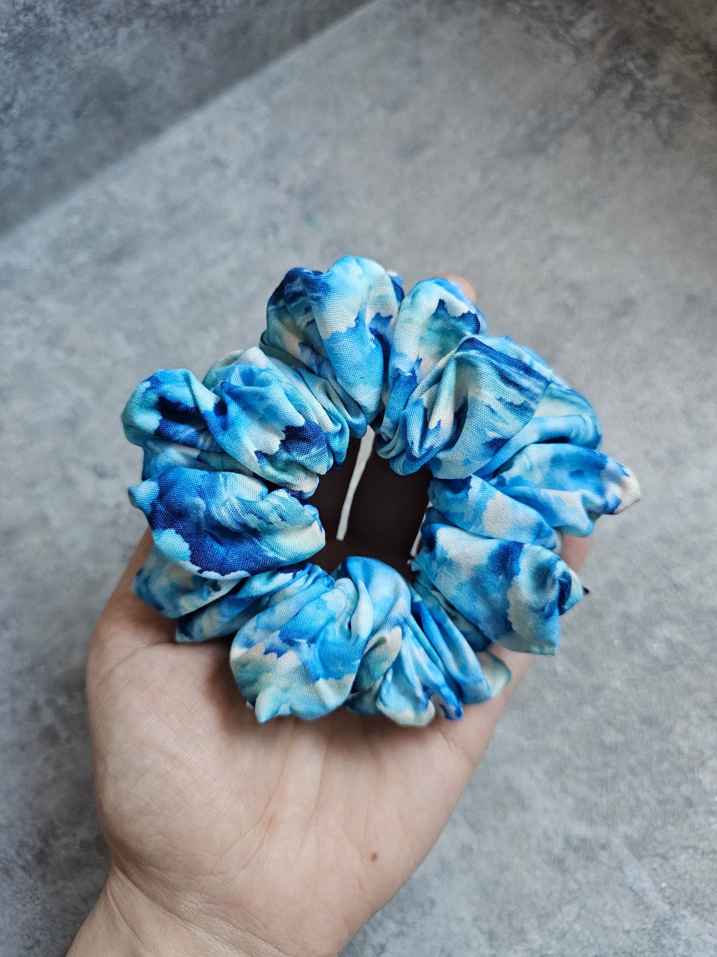 Blue Clouds Midi Soft Cotton Blend Hair Scrunchie