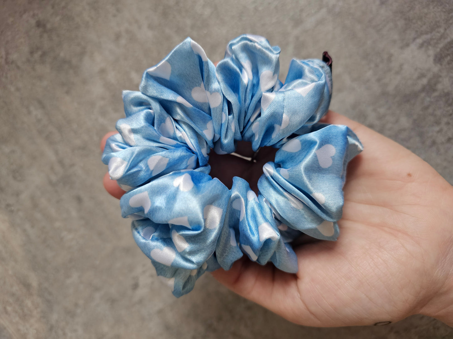 Baby Blue Hearts MIDI Satin Hair Scrunchie