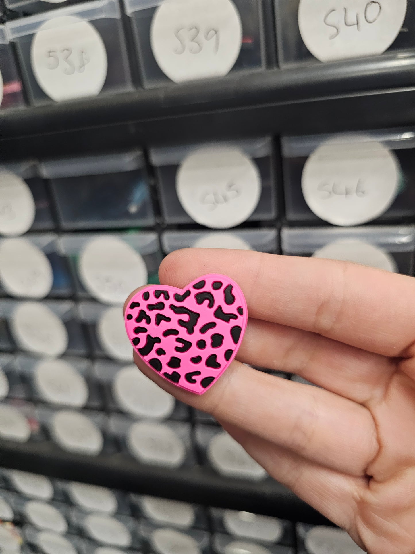 Pink leopard heart shoe charm