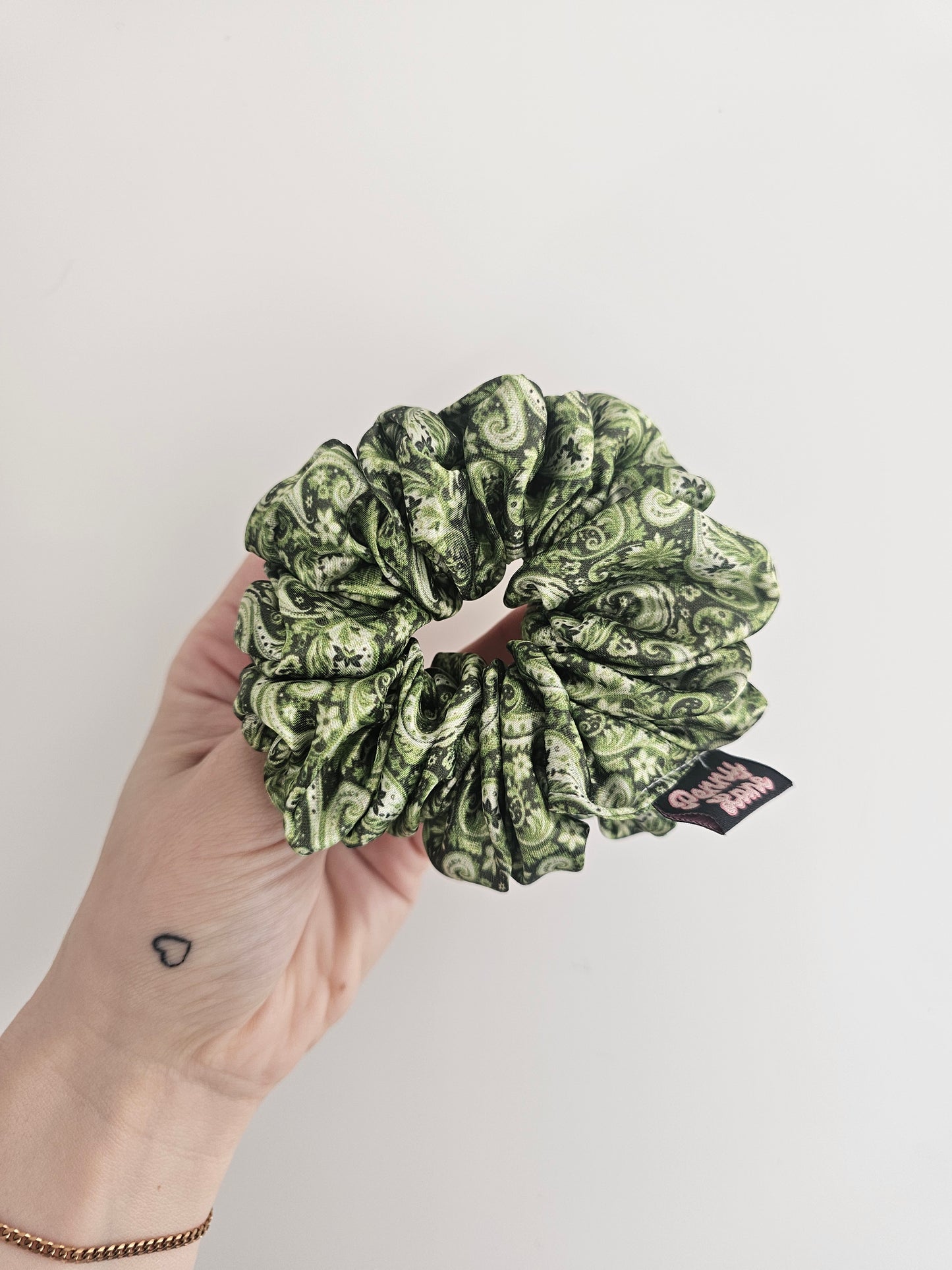 Green paisley MIDI Satin Hair Scrunchie