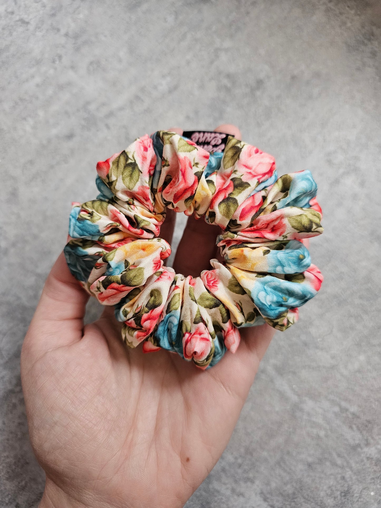 Pastel Roses Midi Soft Cotton Blend Hair Scrunchie