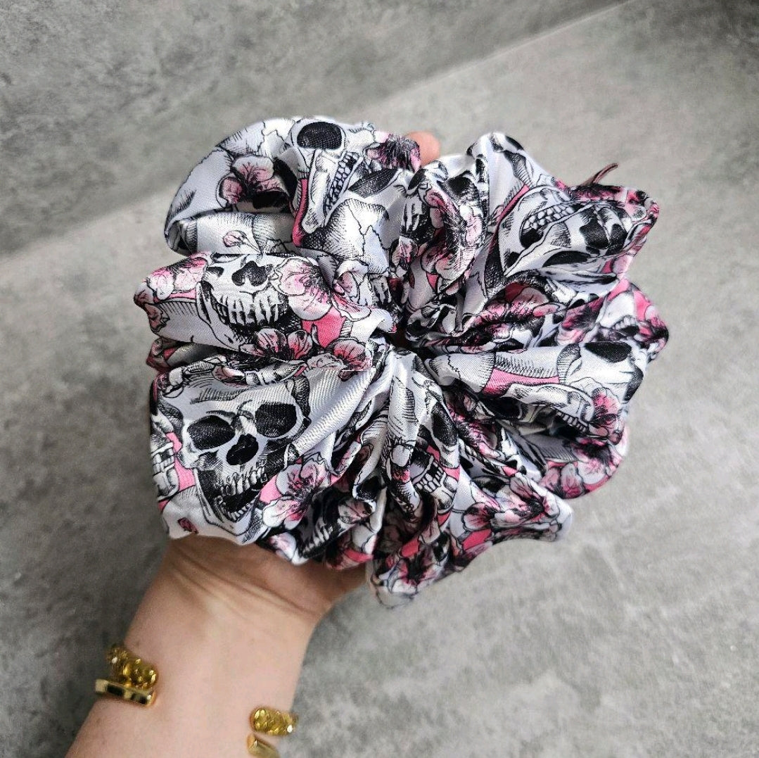 Pink Skulls XL Satin Hair Scrunchie