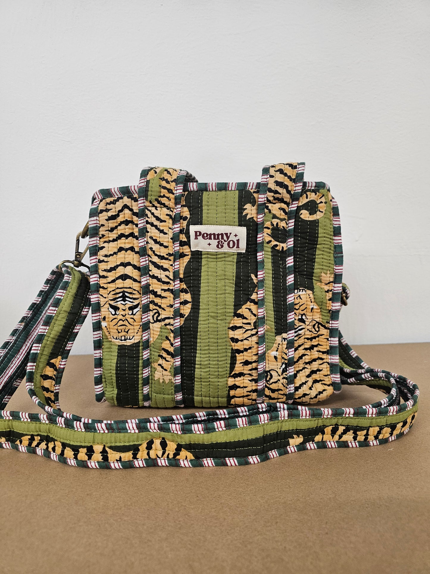 Moss Striped Tiger Collection, cotton tote bags, handmade tote.