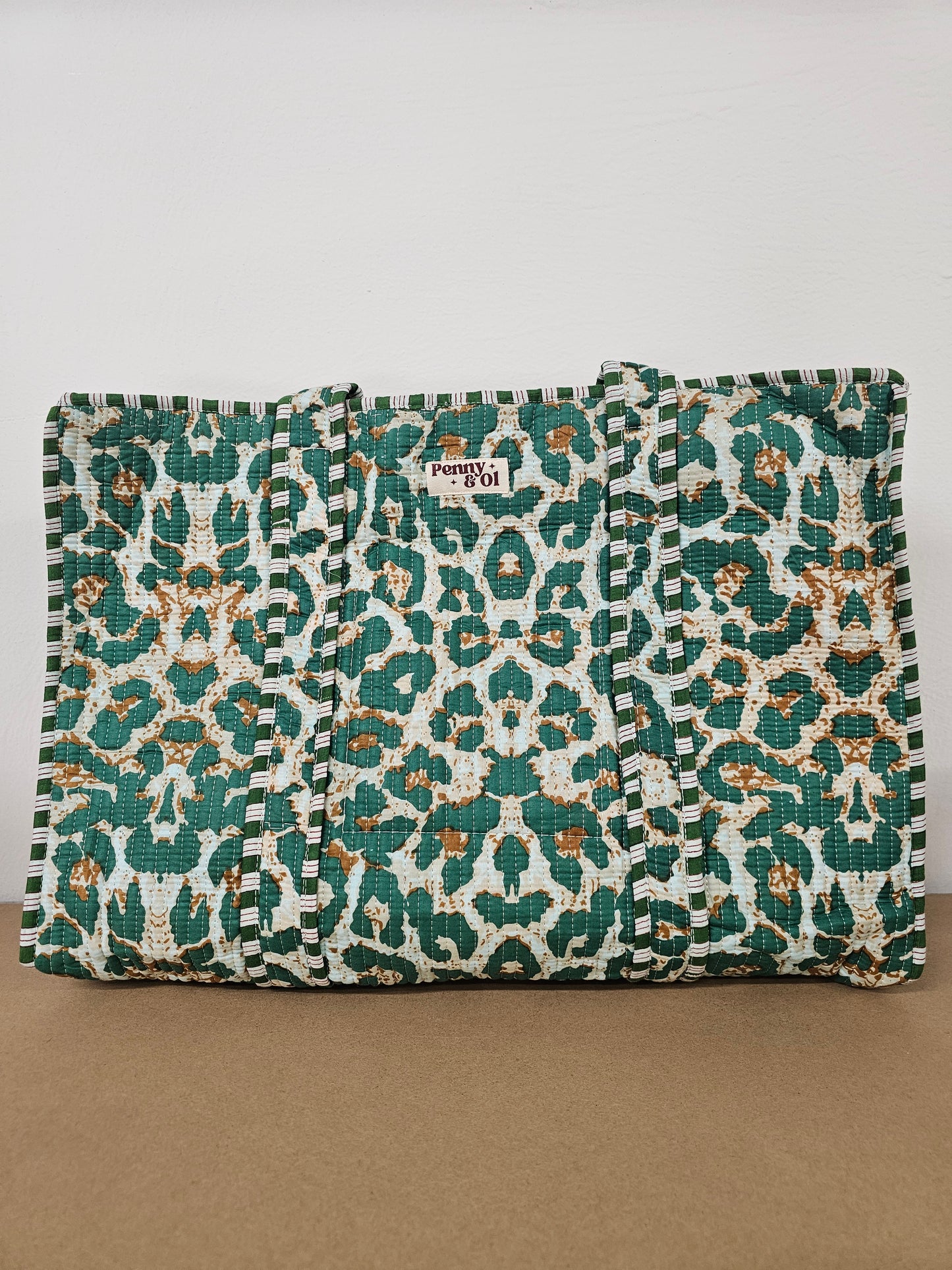 Green Leopard Print Collection. Cotton, handmade tote bags