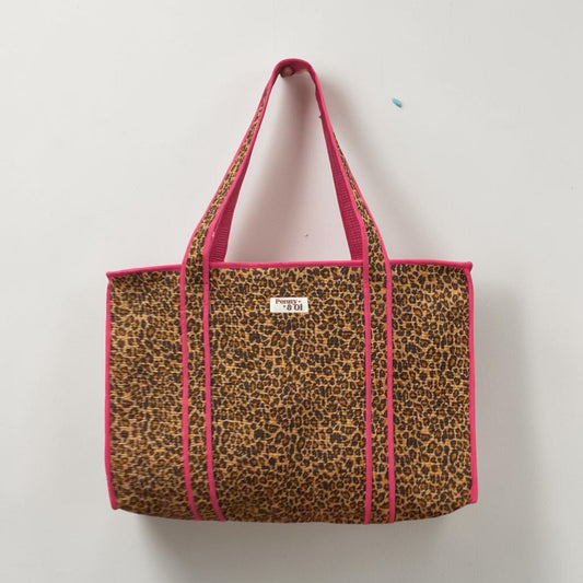 Pink Leopard Print Large Cotton Tote Bag, handmade tote bags